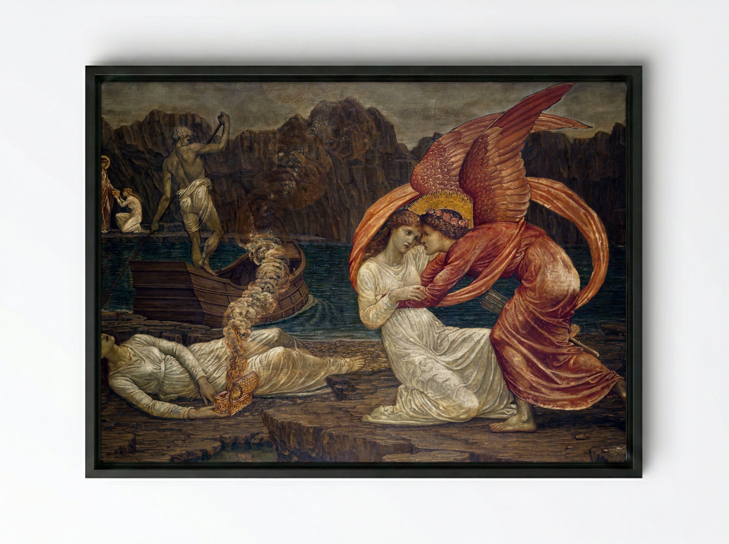 Psyche Receiving the Casket from Proserpine - Edward Burne-Jones - Framed Canvas Black