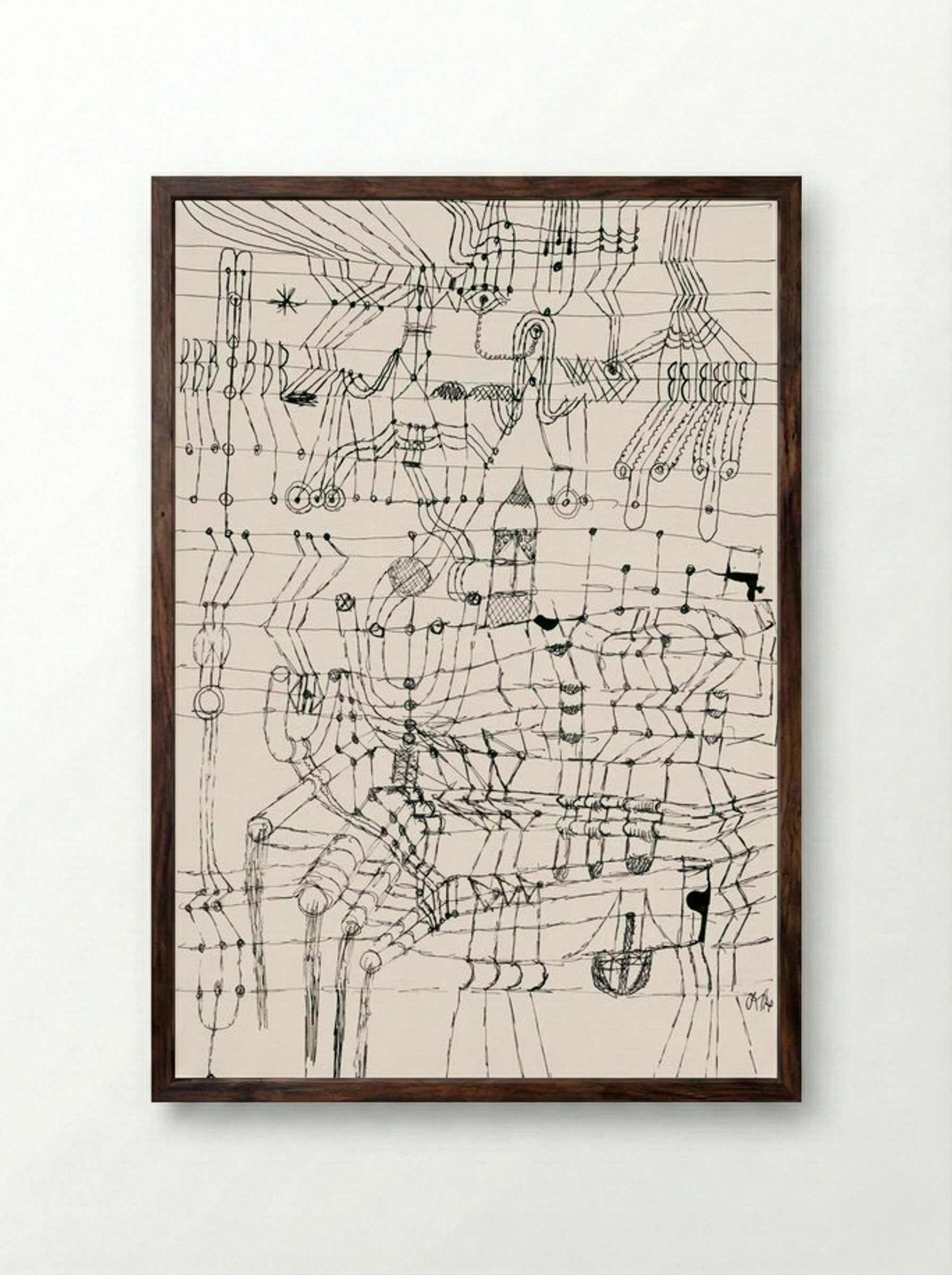 Drawing Knotted in the Manner of a Net - Paul Klee - Framed Print Dark Wood
