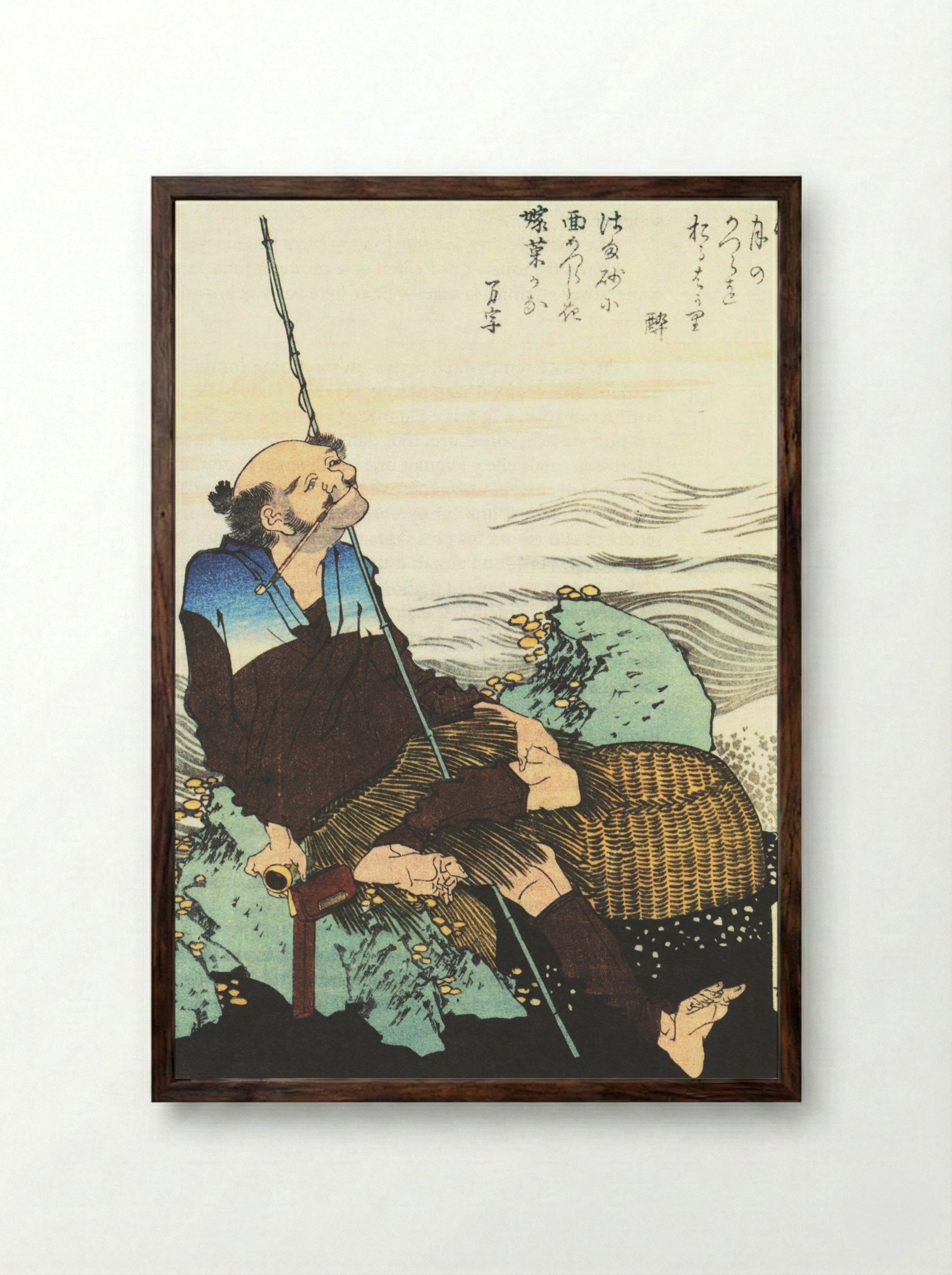 Old Fisherman Smoking his Pipe - Fine Art Print - Framed Print Dark Wood