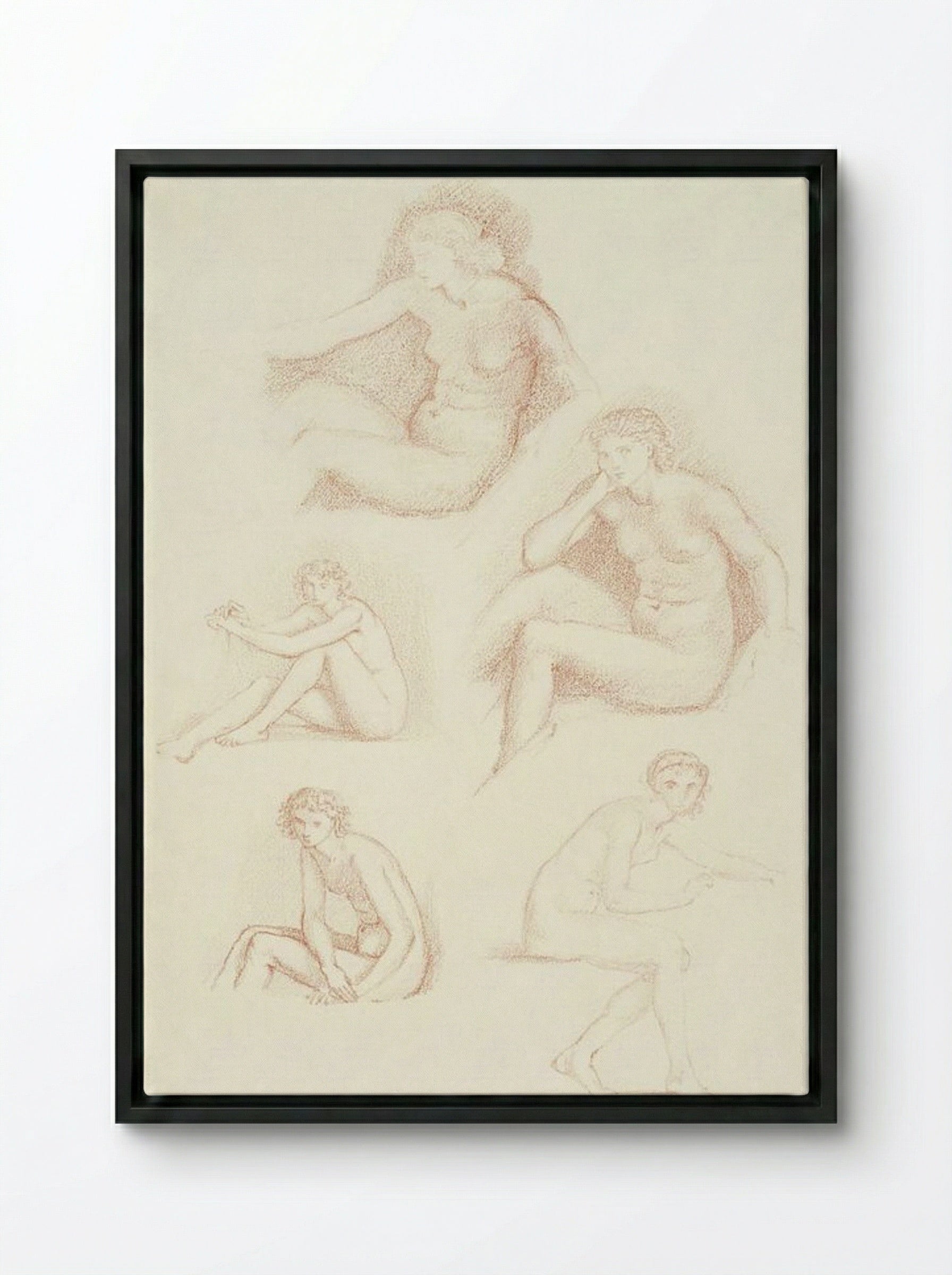 Female Nude: Five Studies of a Seated Girl - Edward Burne-Jones - Framed Canvas Black
