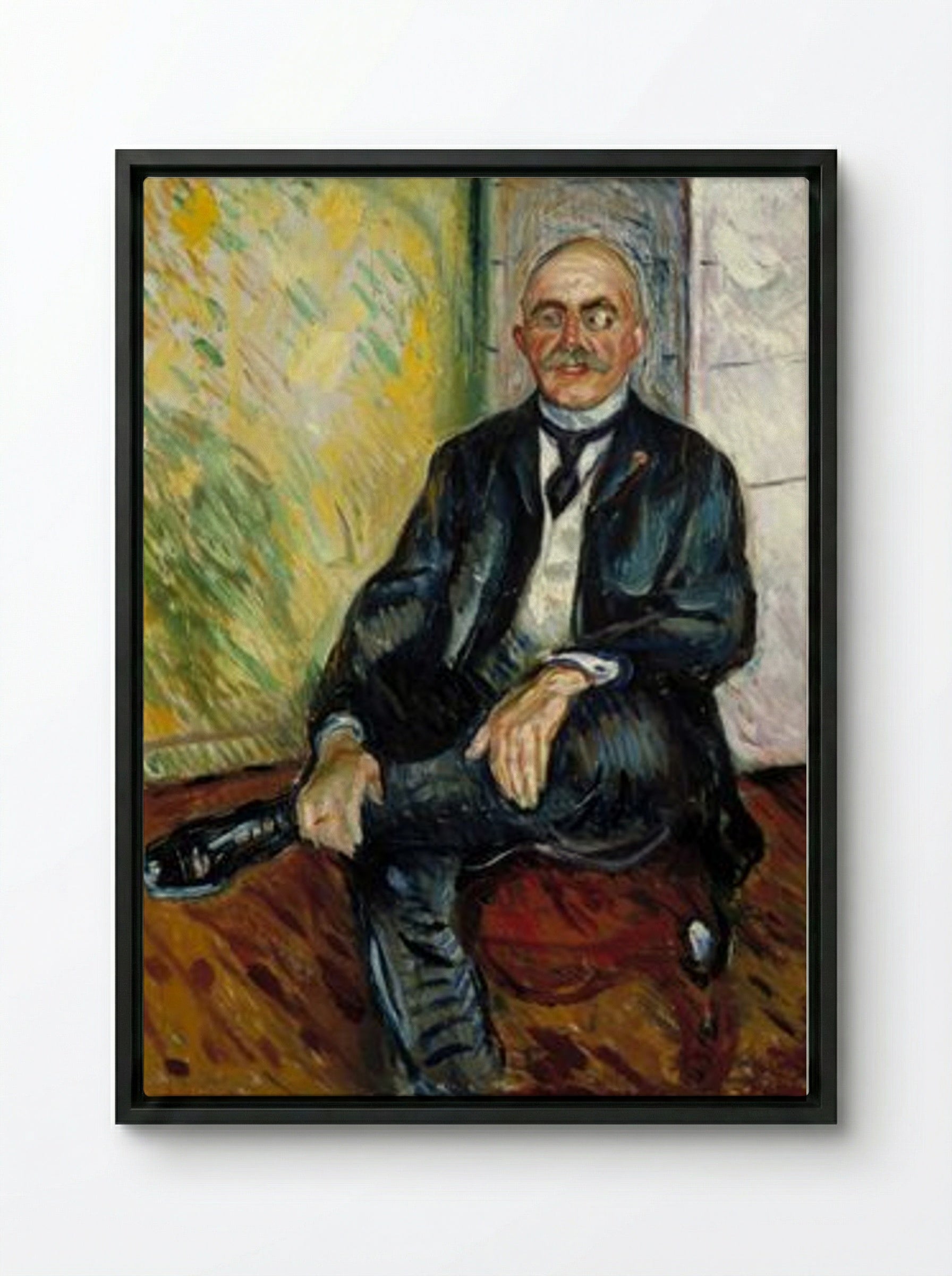Portrait of Gustaf Schiefler - Edvard Munch - Framed Canvas Black