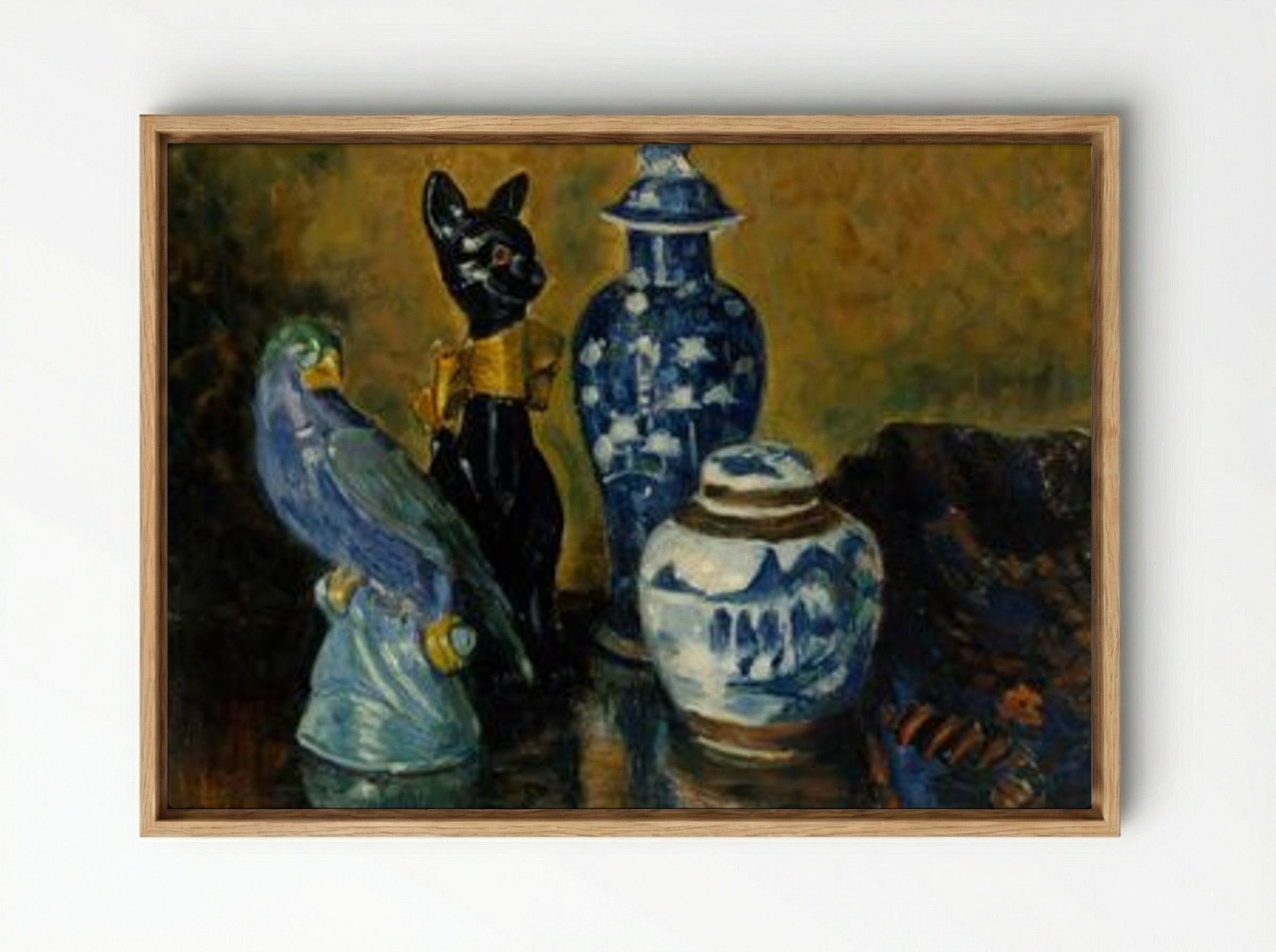 Still Life with Blue Figurines - Alfred William Finch - Framed Canvas Wood