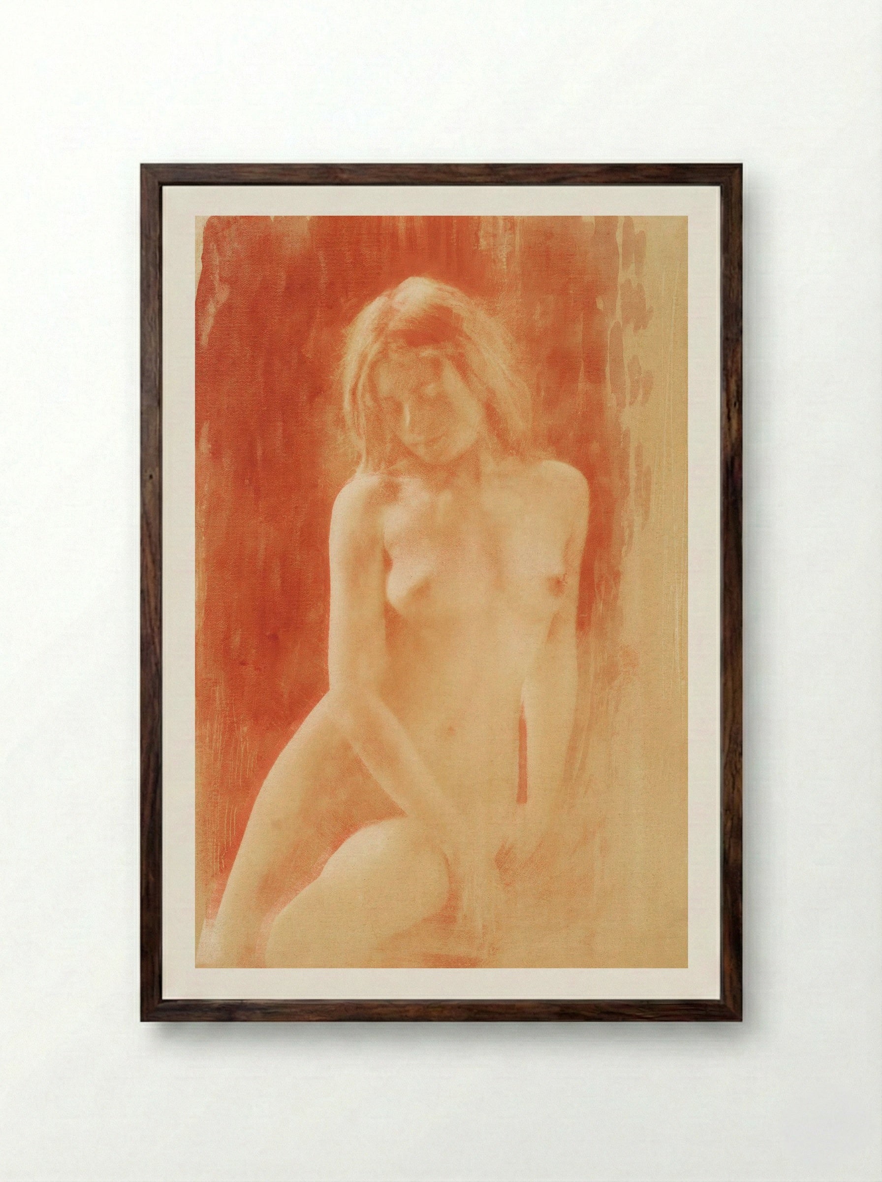 Study in Orange (Nude Woman) - René Le Bègue - Framed Print Dark Wood