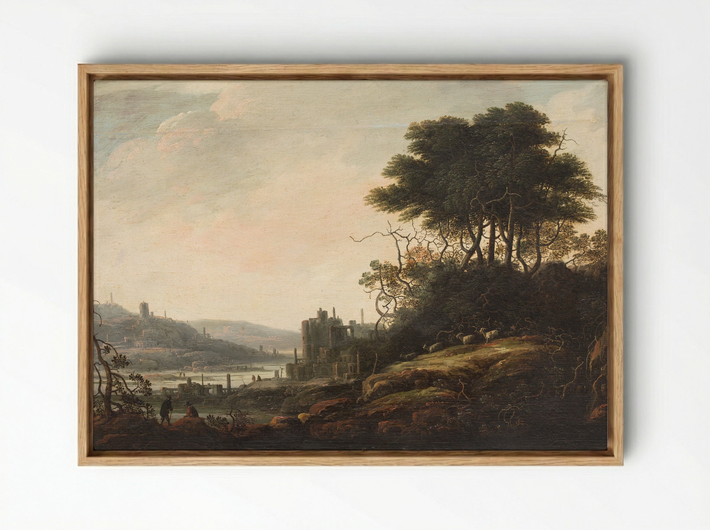 Landscape with Ruins and Figures - Abraham Bloemaert - Framed Canvas Wood