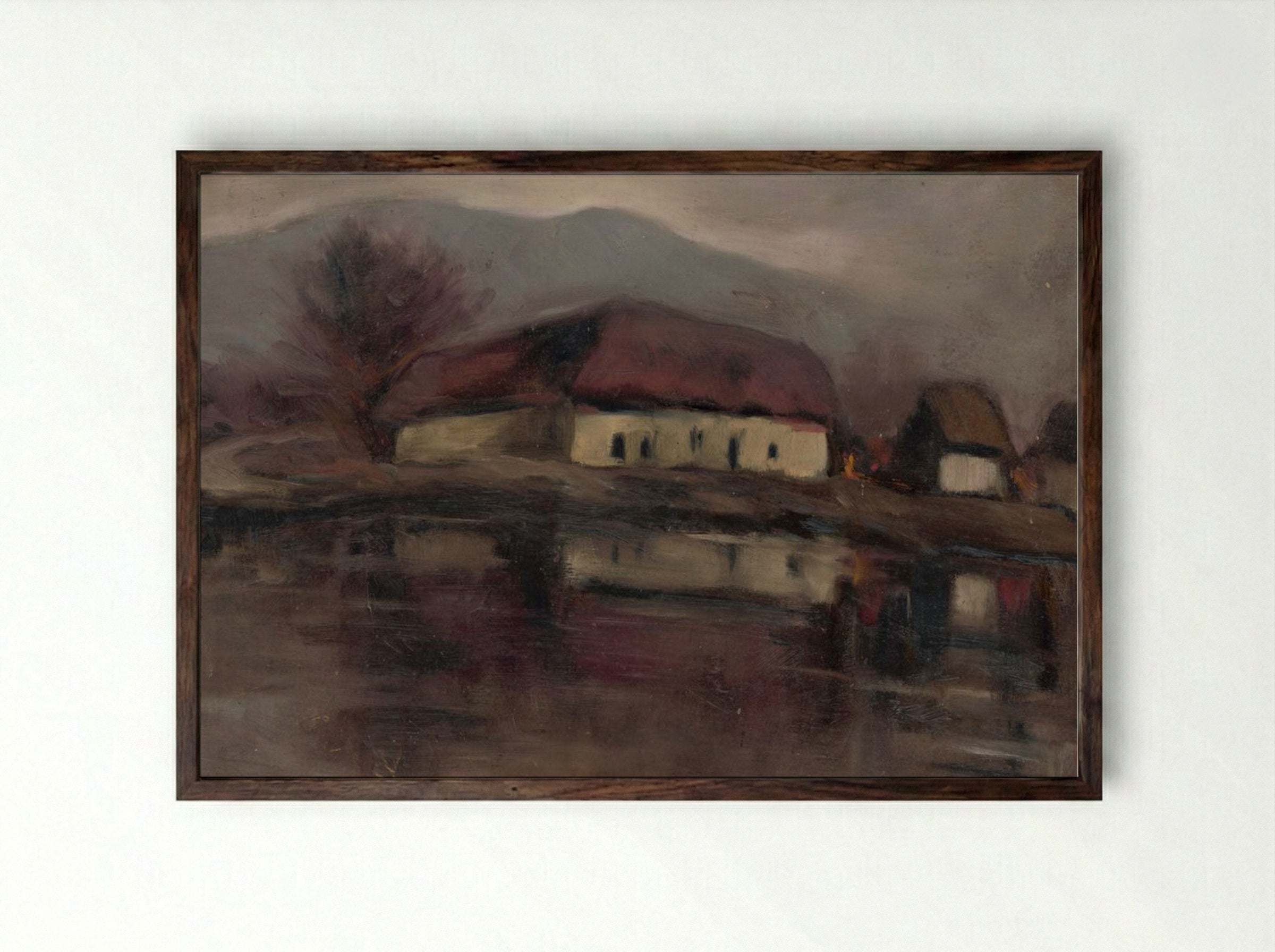 Sketch of a Landscape with a Lake - Zolo Palugyay - Framed Print Dark Wood