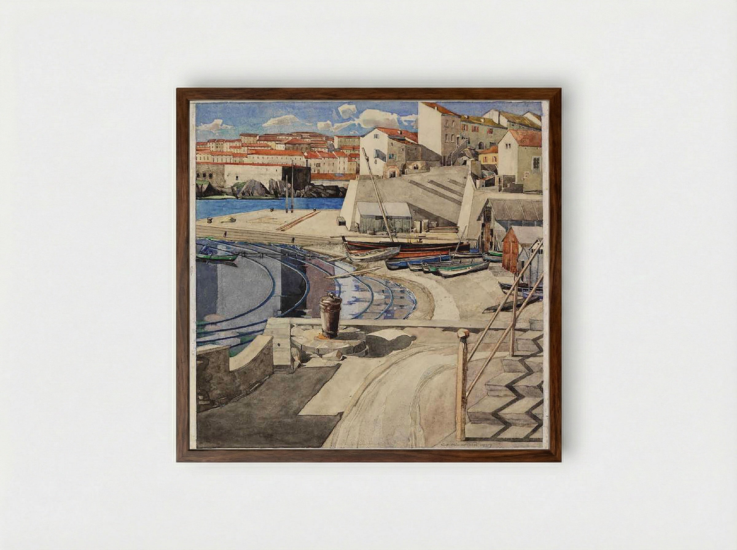 The Little Bay, Port Vendres - Charles Ginner - Framed Print Dark Wood