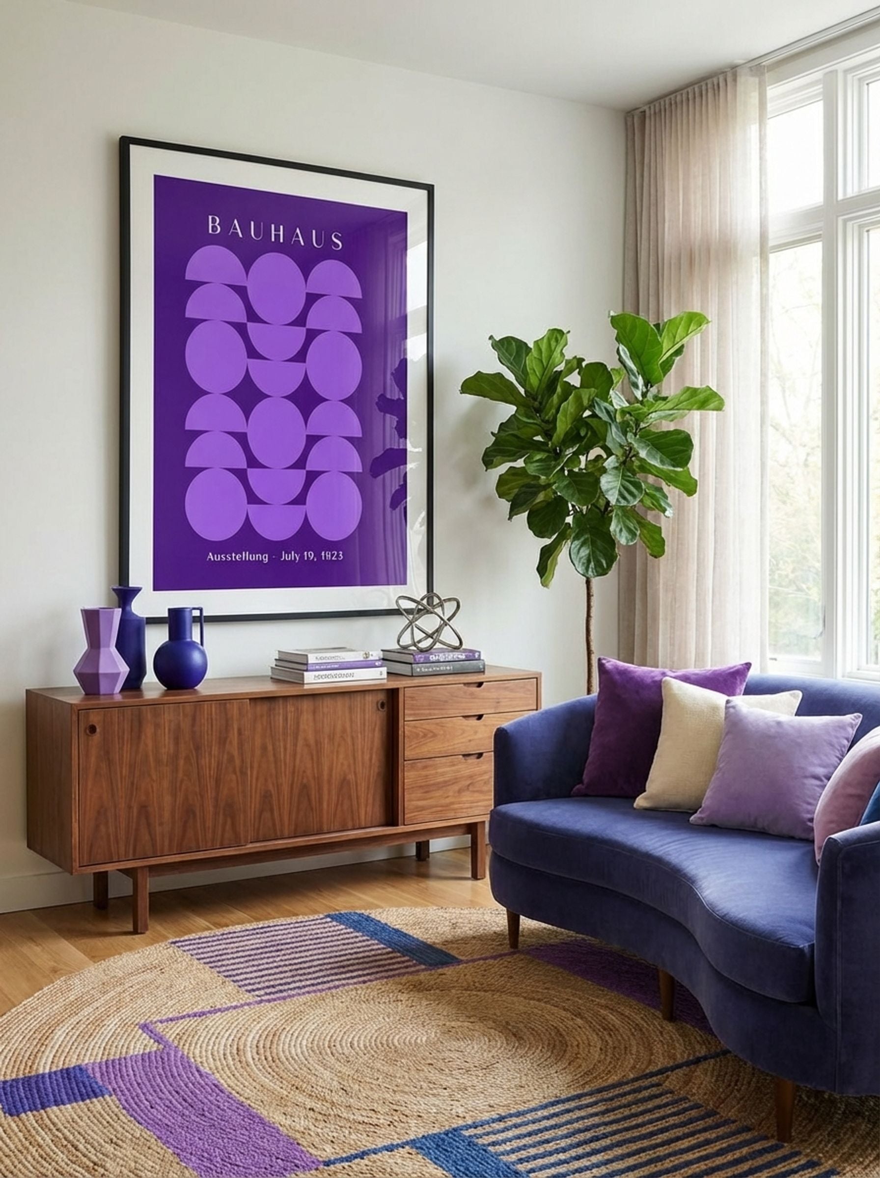 Bauhaus Symmetry in Violet - Geometric Poster - Lifestyle