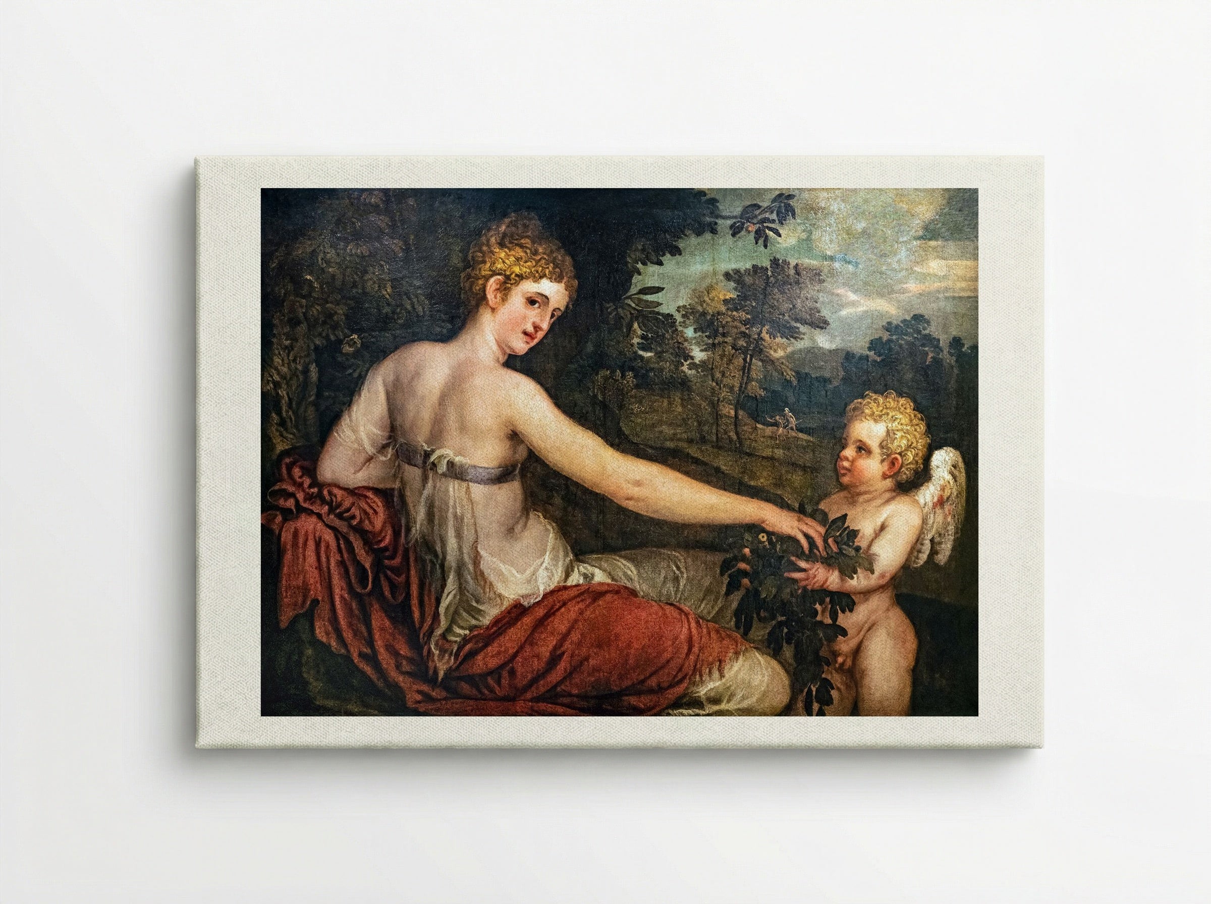 Flora with Cupid in a Landscape - Lambert Sustris - Canvas