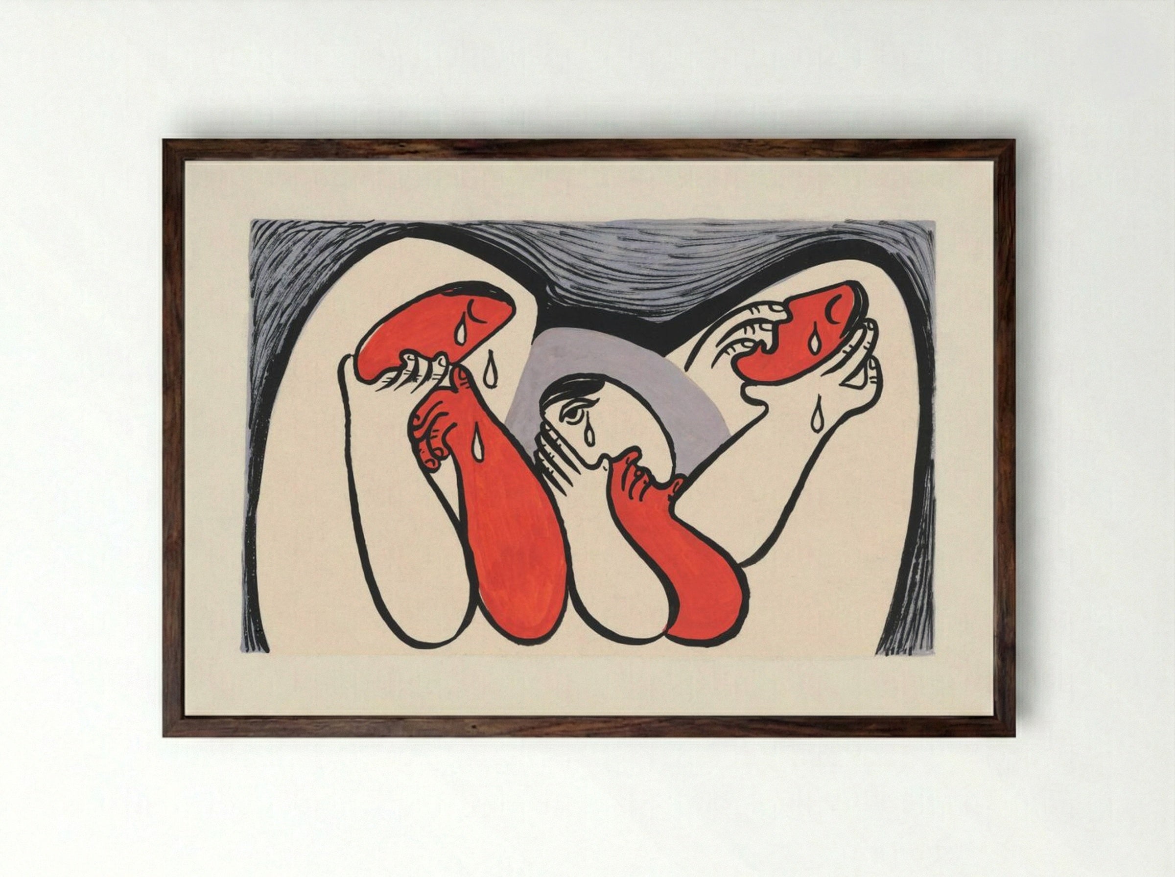 Crying Women - Mikuláš Galanda - Framed Print Dark Wood