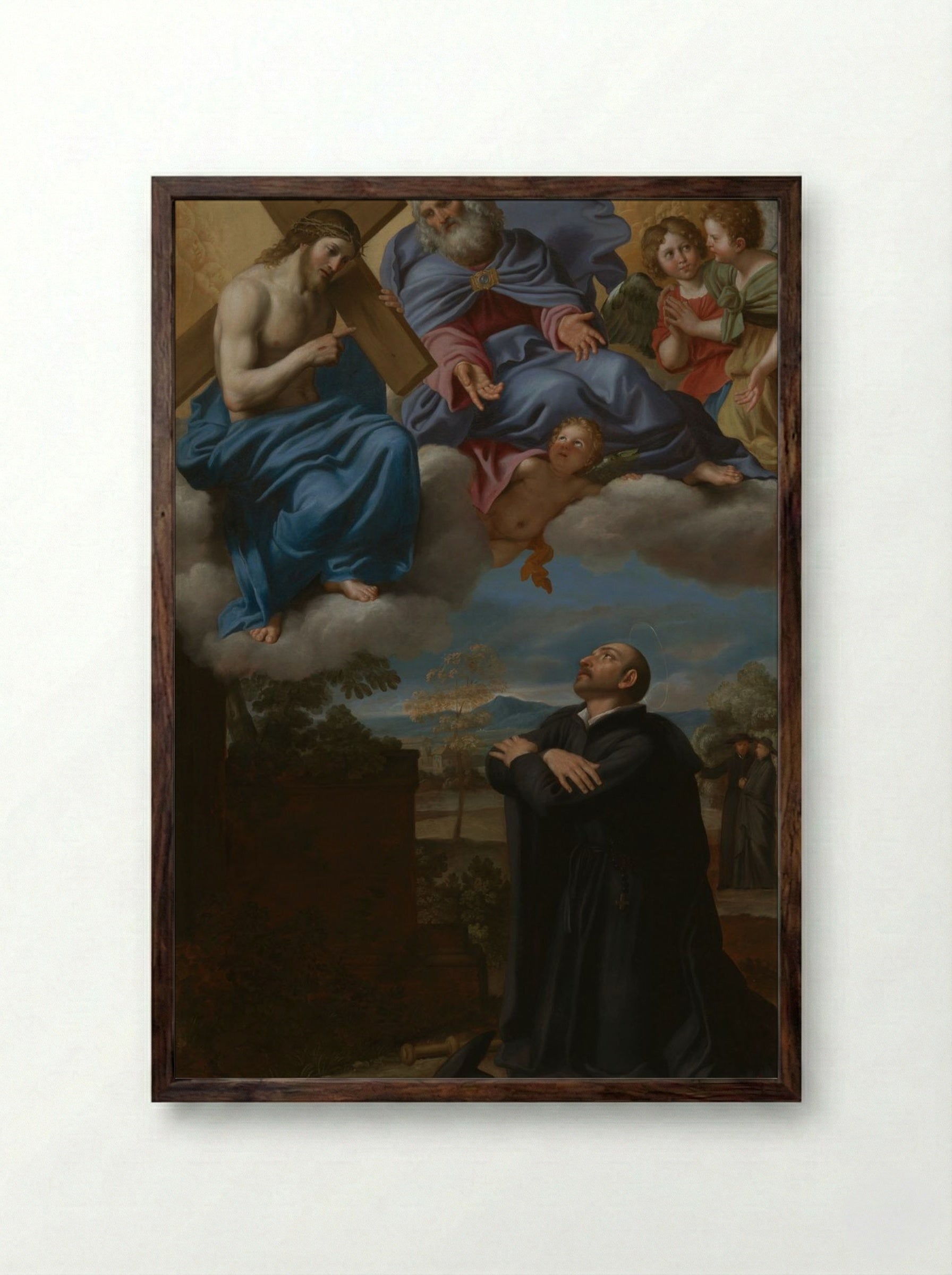 Saint Ignatius of Loyola's Vision of Christ and God the Father at La Storta - Domenichino (Domenico Zampieri) - Framed Print Dark Wood