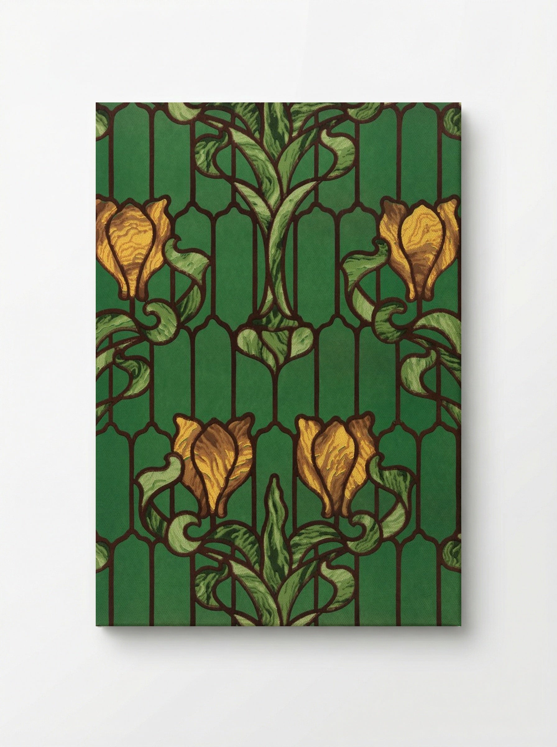 Flower Patterned Stained Glass (Yellow Tulip with Green Foliage) - Fine Art Print - Canvas