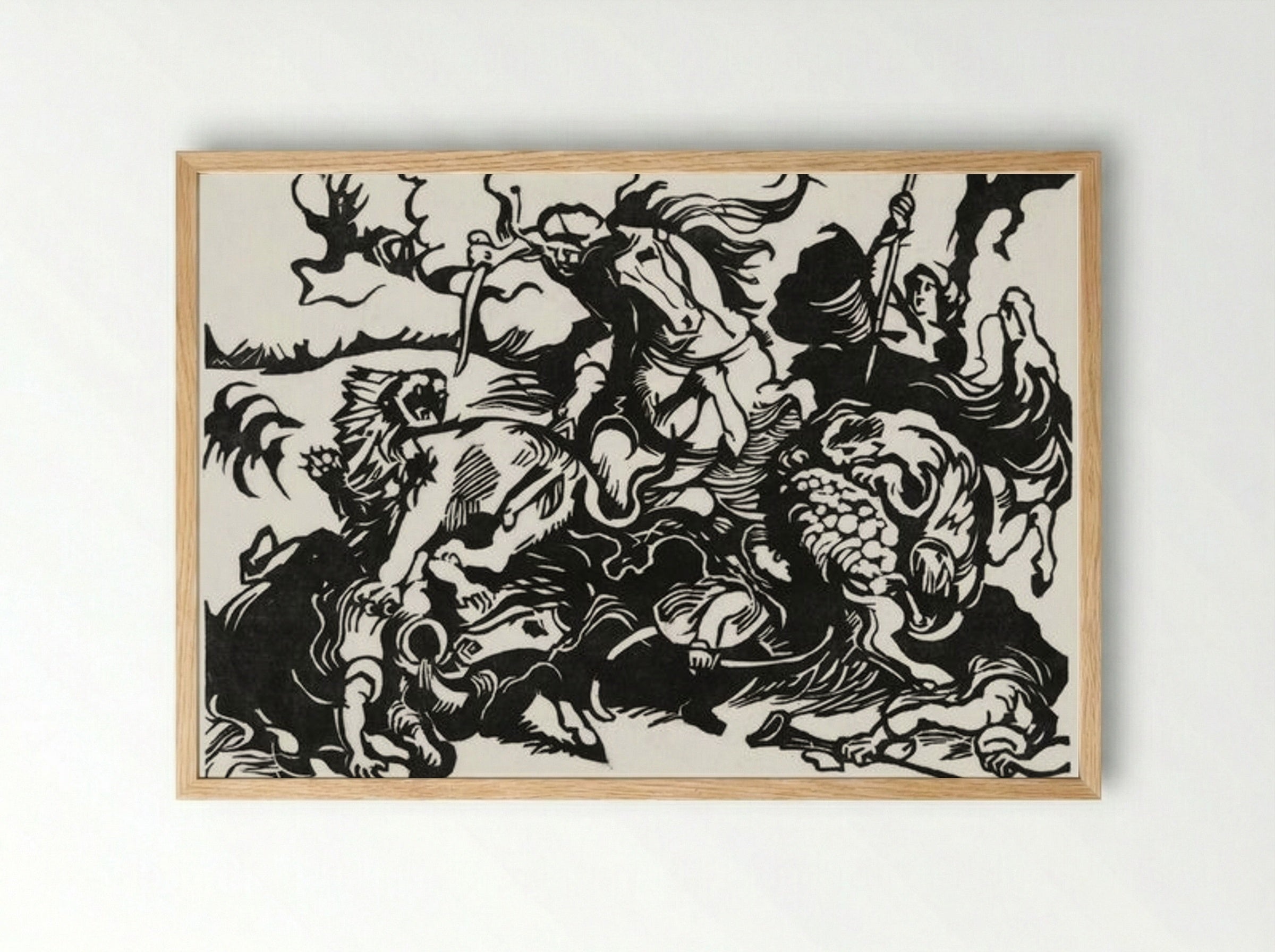 Lion Hunt - Franz Marc - Framed Print Wood