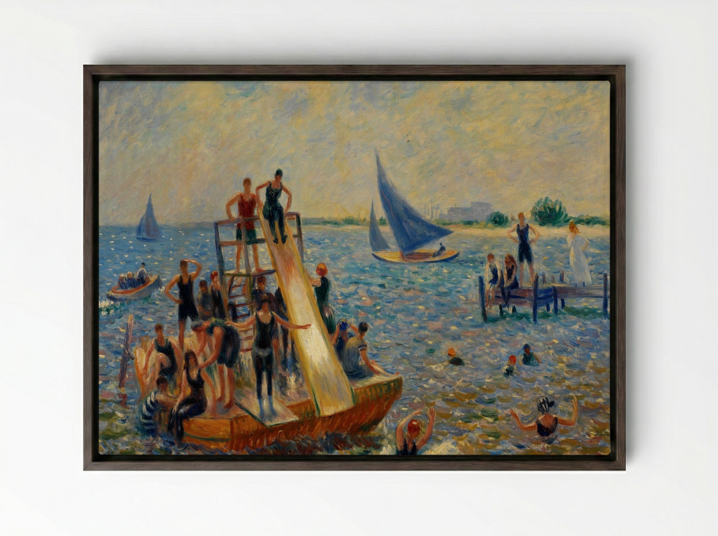 The Raft - William James Glackens - Framed Canvas Dark Wood