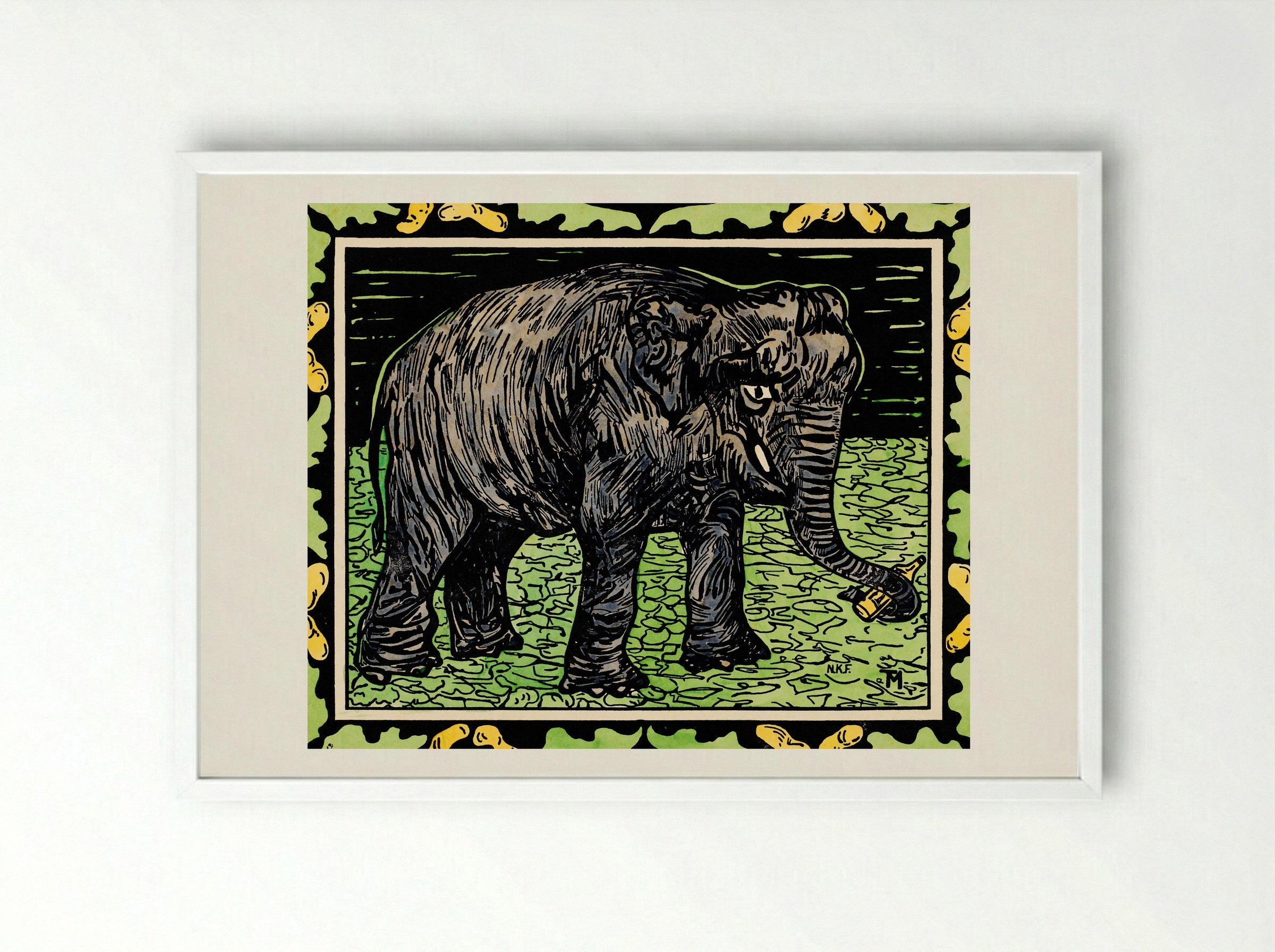 Olifant met fles (Elephant with Bottle) - Theo van Hoytema - Framed Print White