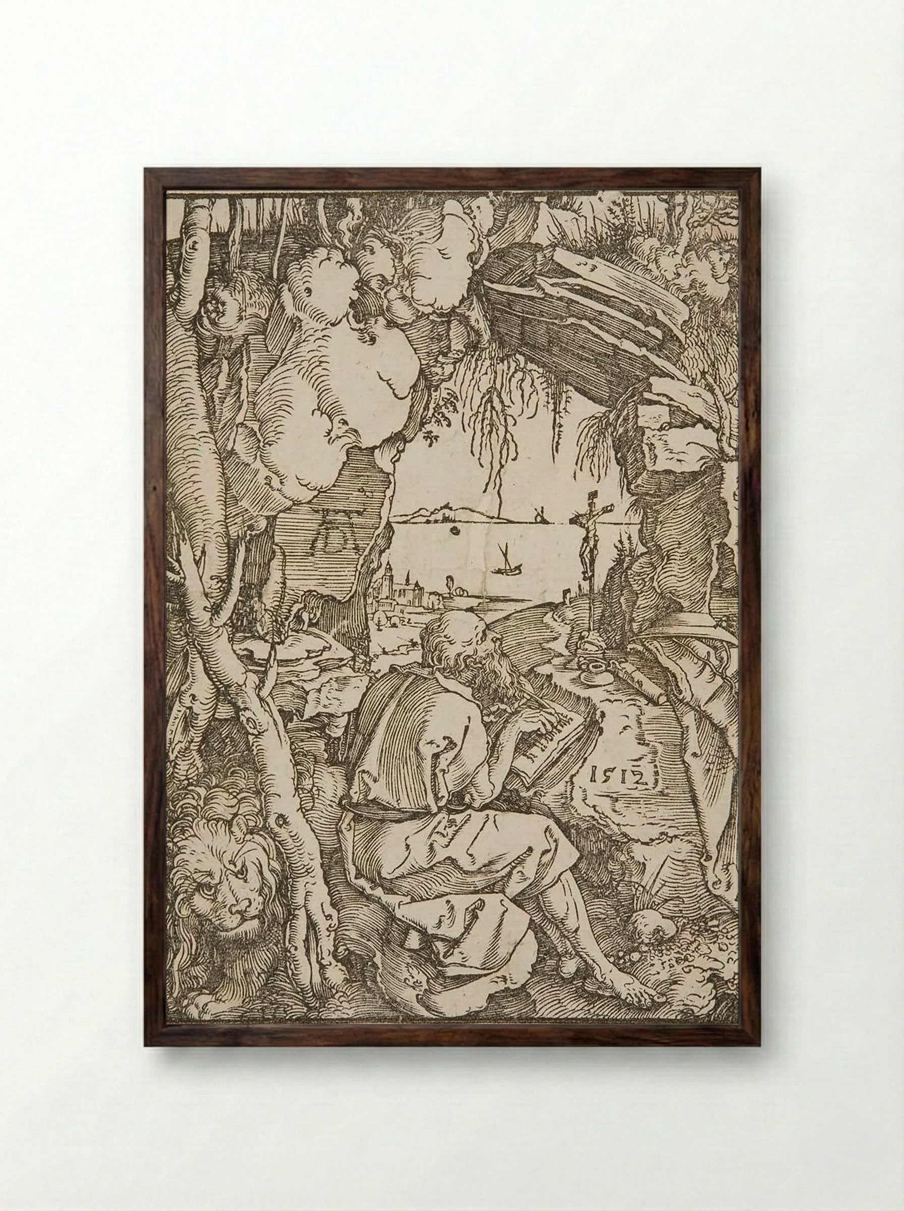 Saint Jerome in a Grotto - Albrecht Dürer - Framed Print Dark Wood
