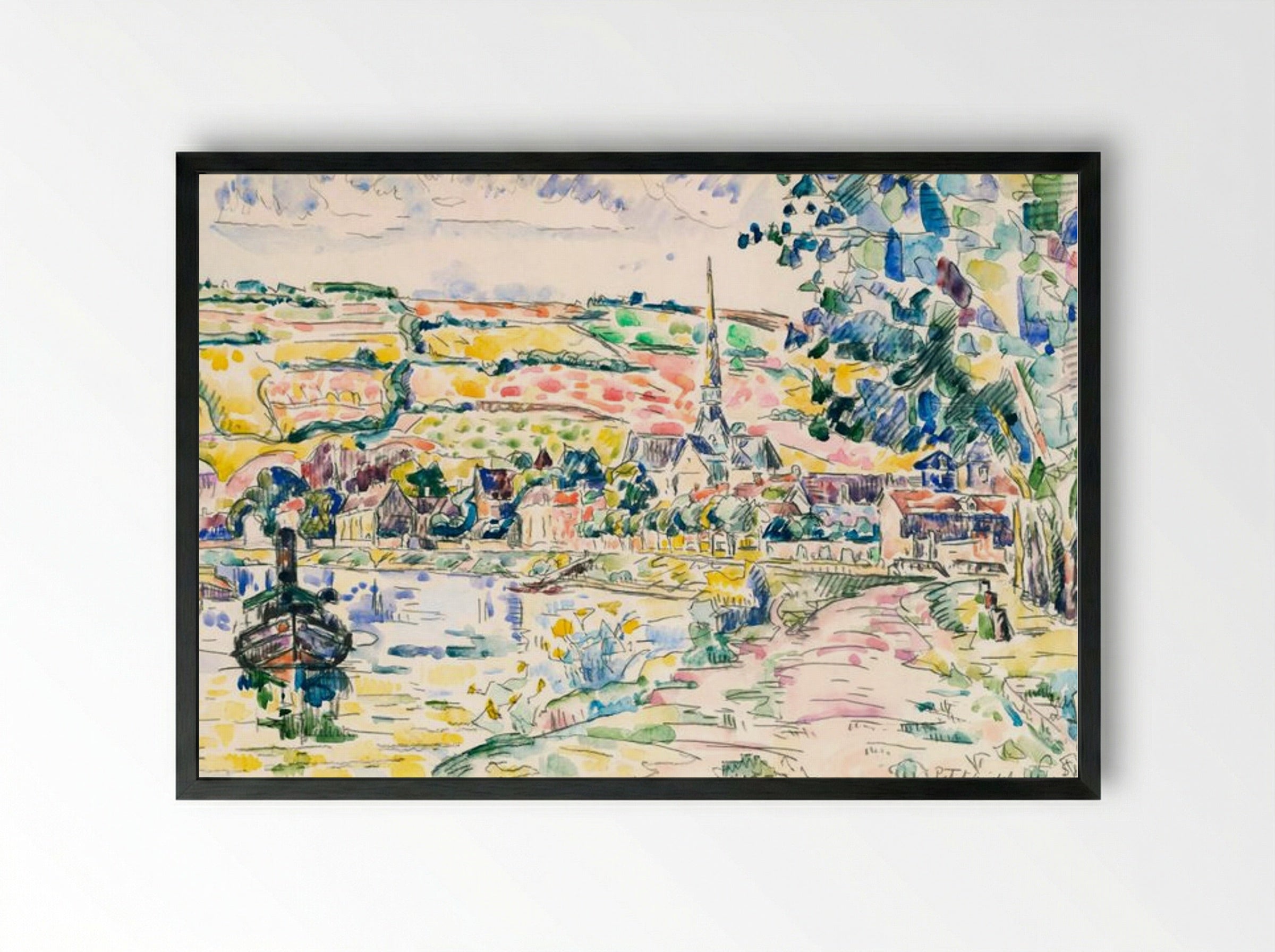 Petit Andely, The River Bank - Paul Signac - Framed Print Black