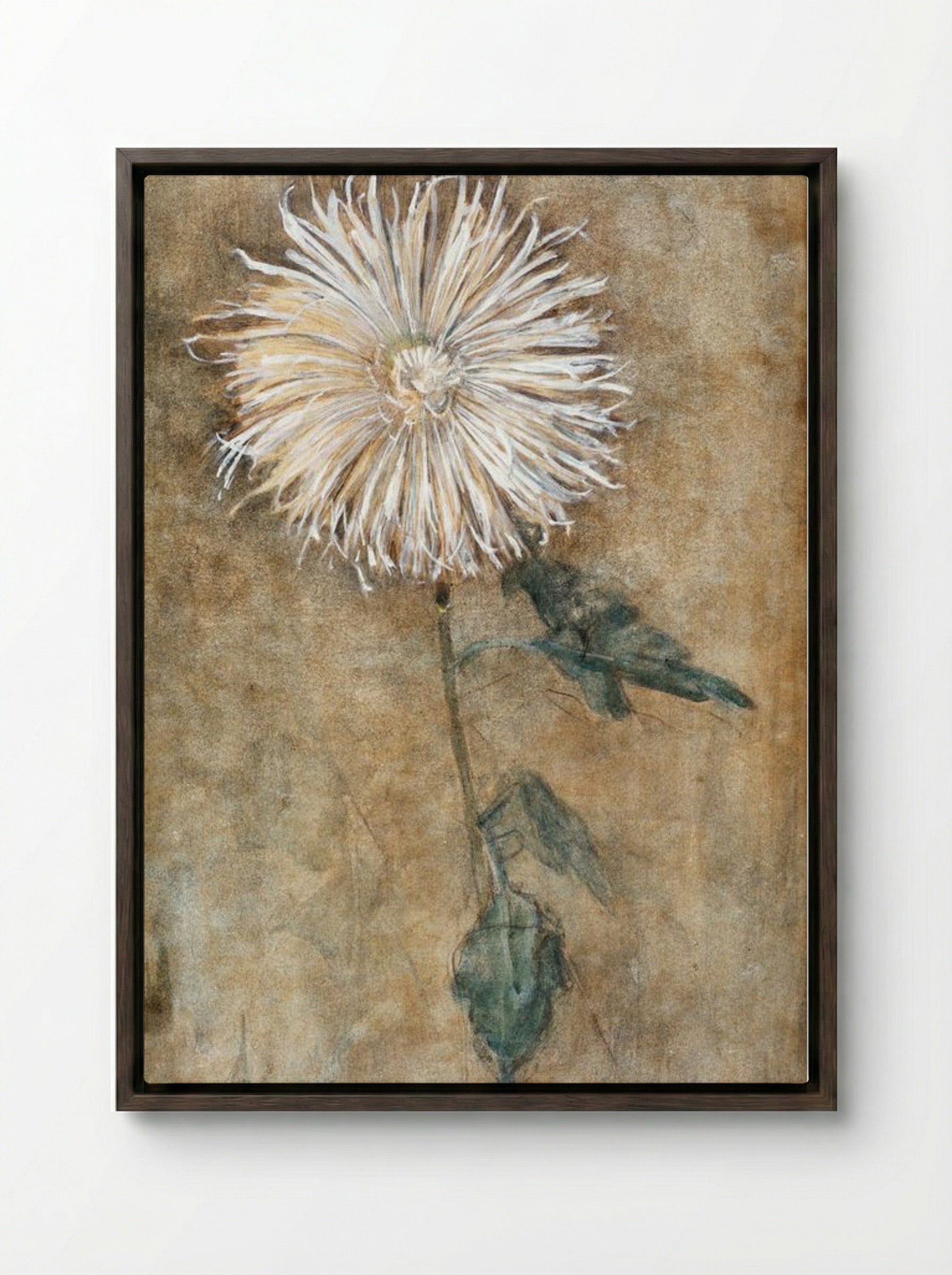 Chrysanthemum - Piet Mondrian - Framed Canvas Dark Wood