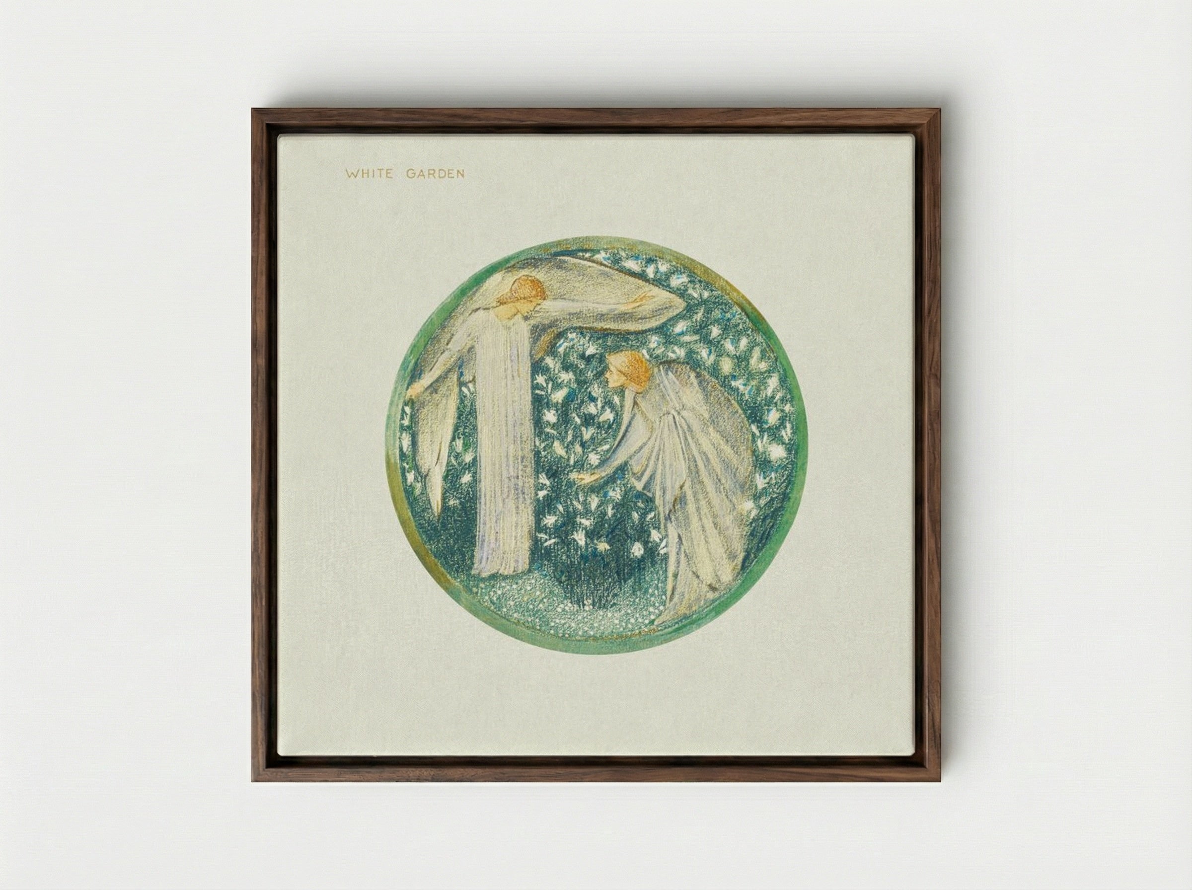 White Garden from The Flower Book - Edward Burne-Jones - Framed Canvas Dark Wood