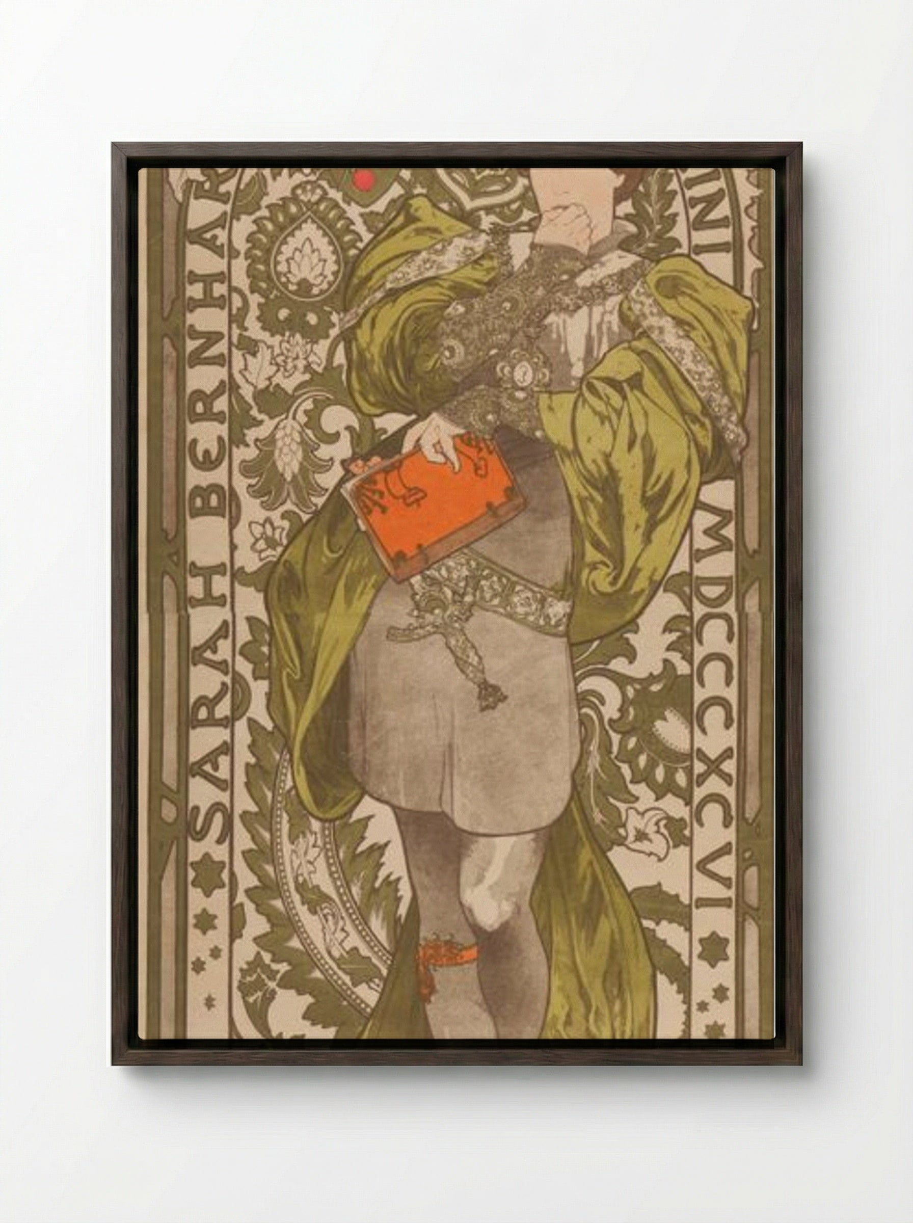 Lorenzaccio - Sarah Bernhardt - Alphonse Mucha - Framed Canvas Dark Wood