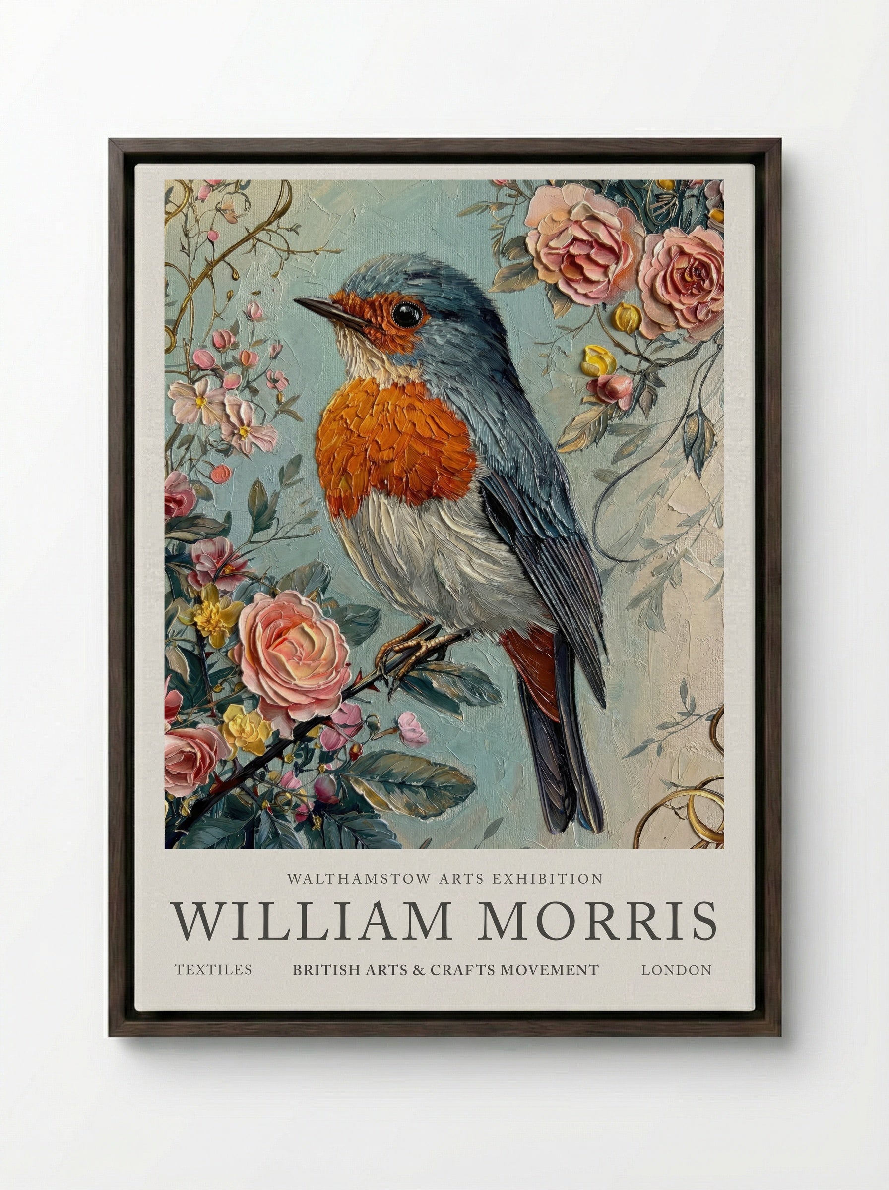 Robin Radiance - William Morris - Framed Canvas Dark Wood