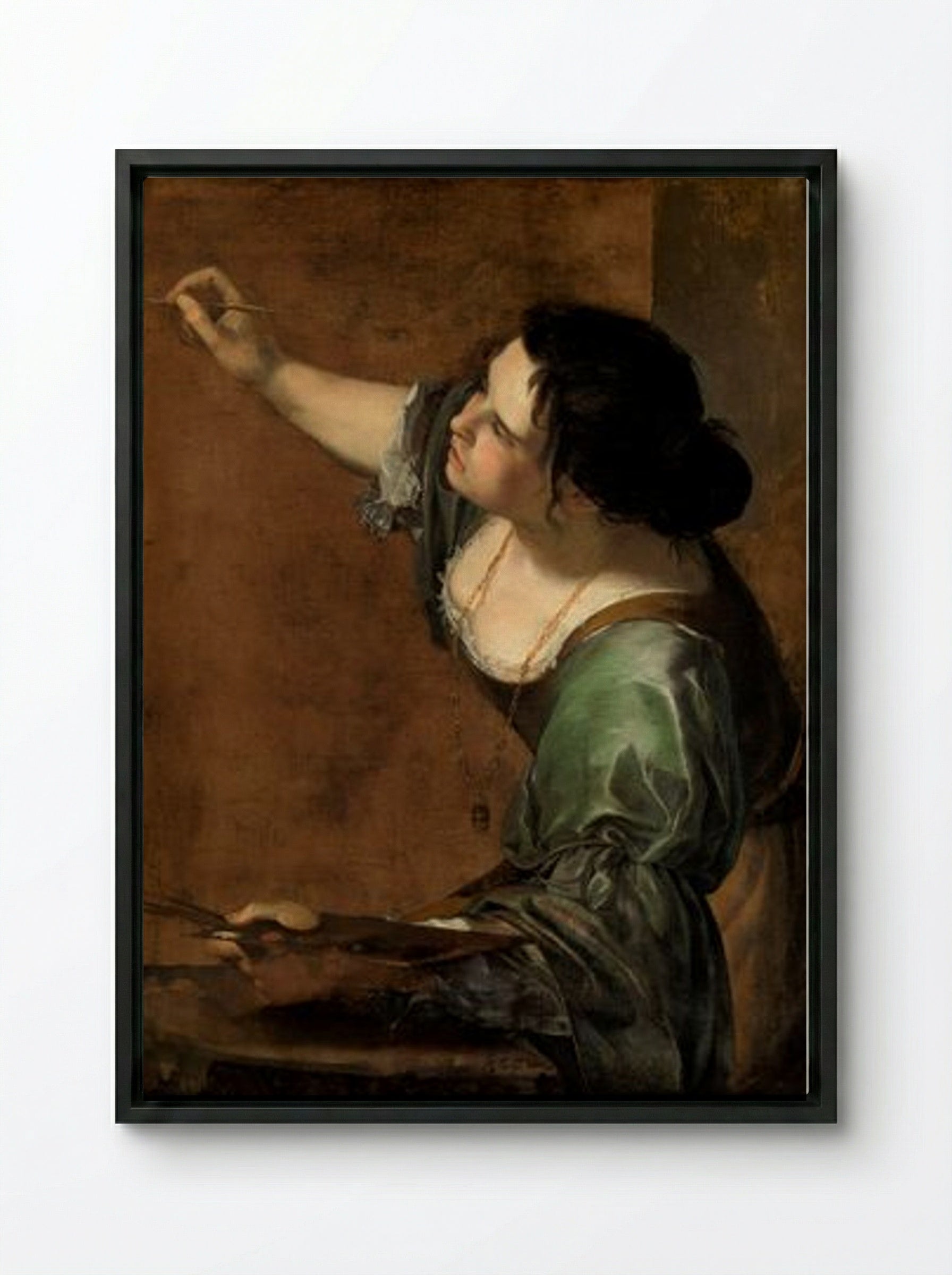 Self-Portrait as the Allegory of Painting - Artemisia Gentileschi - Framed Canvas Black
