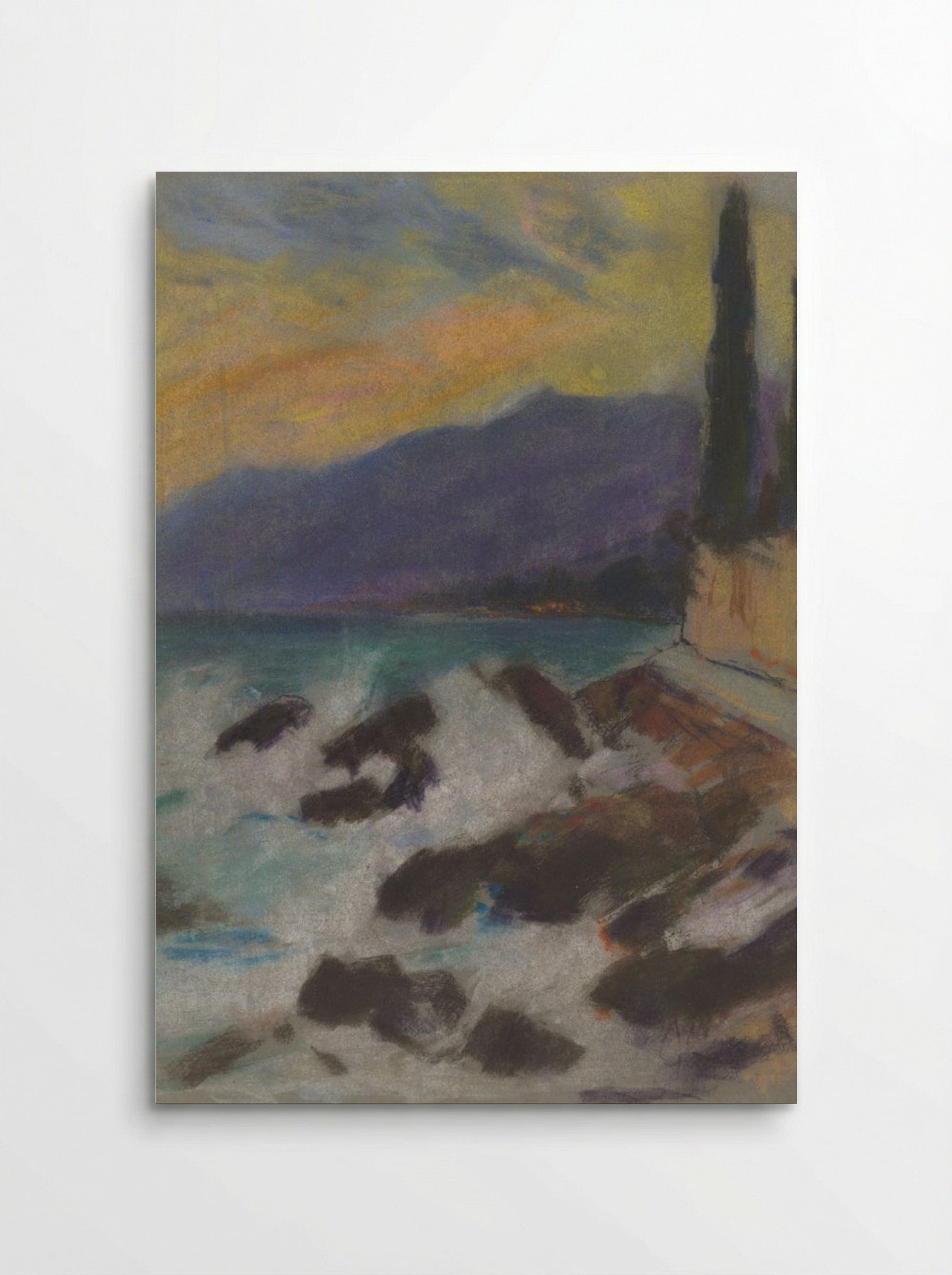 Rocky Seashore with Cypresses - Zolo Palugyay - Poster