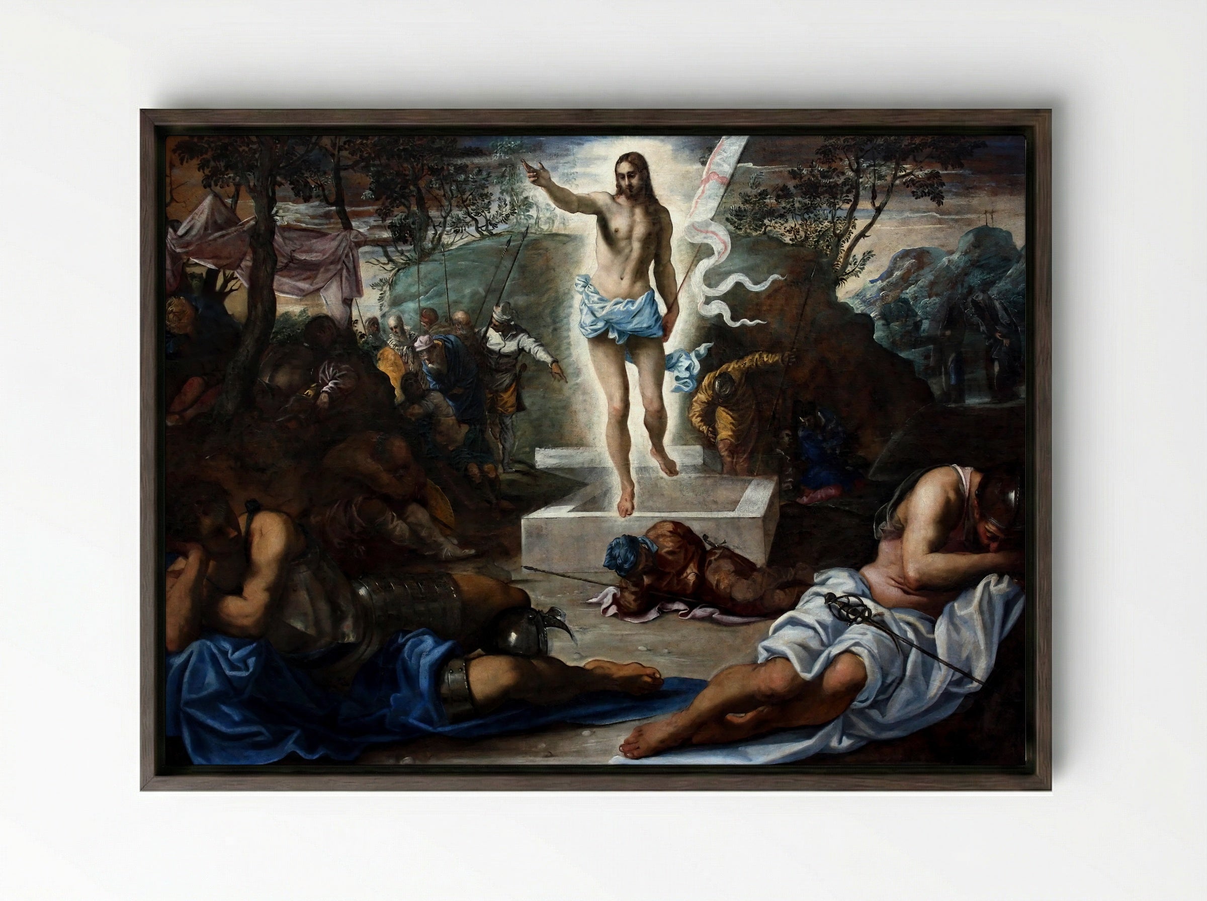 La Resurrezione (The Resurrection) - Tintoretto - Framed Canvas Dark Wood