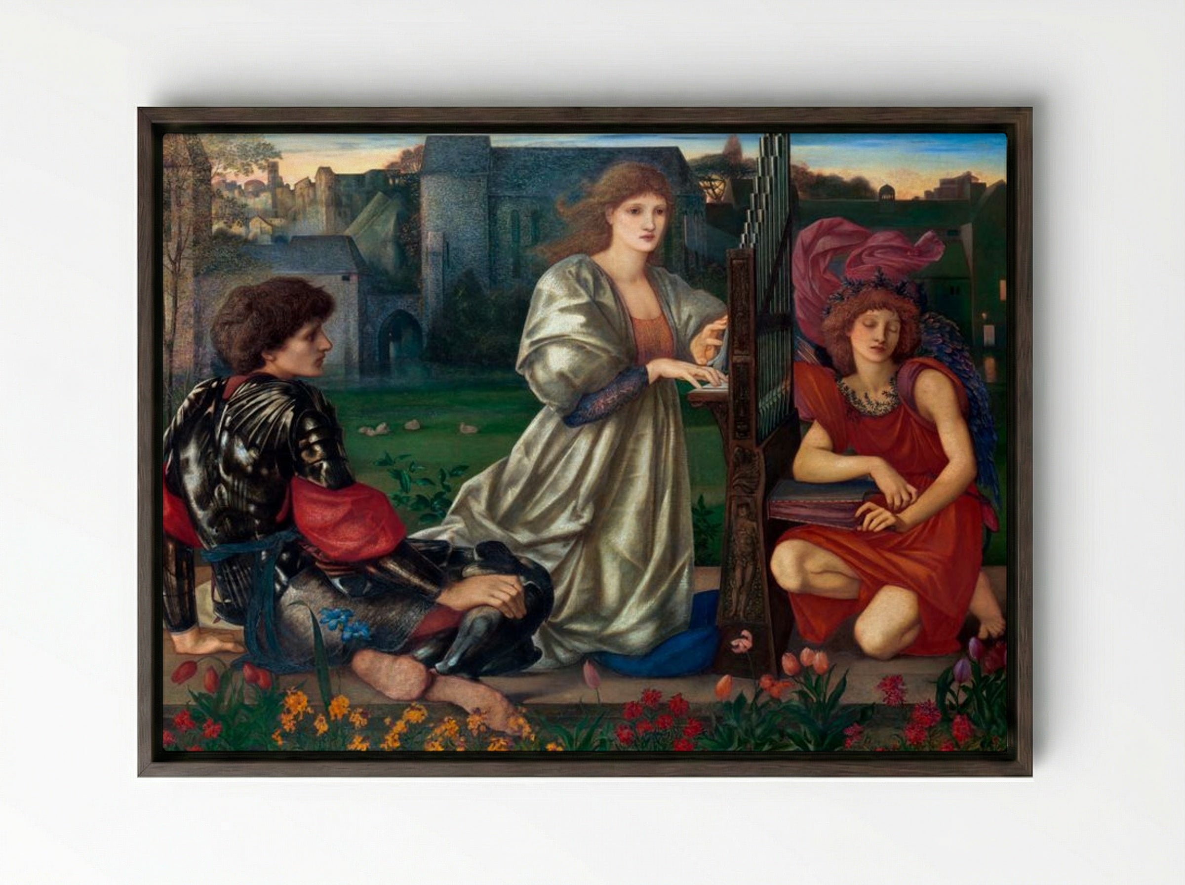 The Love Song - Edward Burne-Jones - Framed Canvas Dark Wood