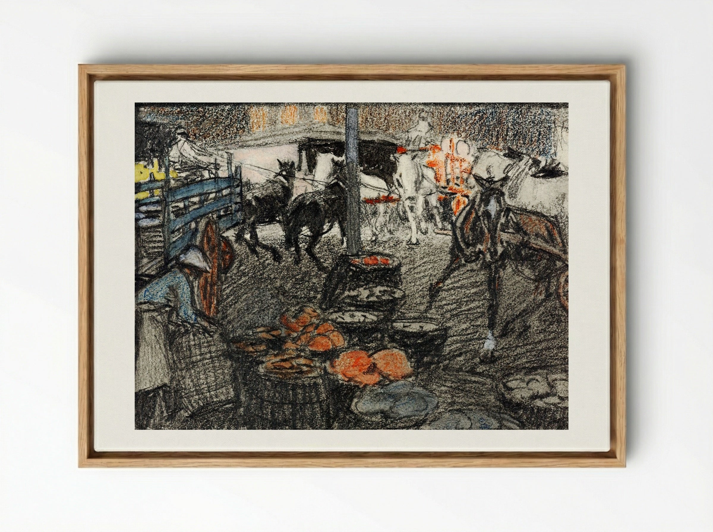 A Busy Market Scene - Edward Penfield - Framed Canvas Wood