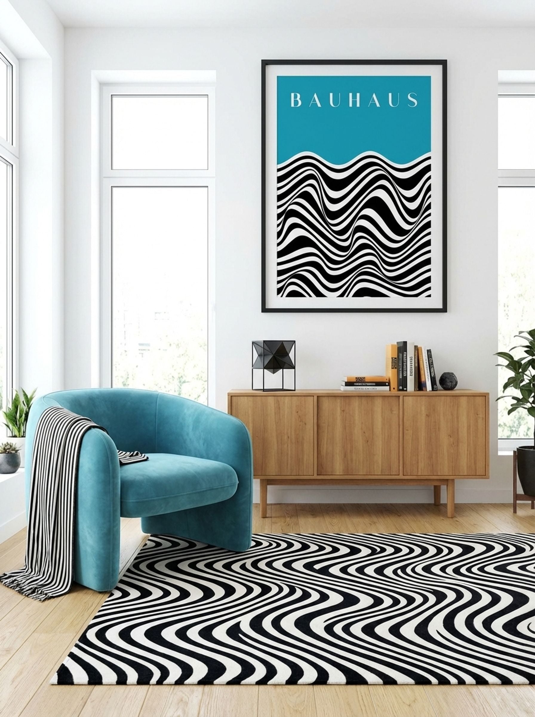Bauhaus Waves on Cyan - Lifestyle