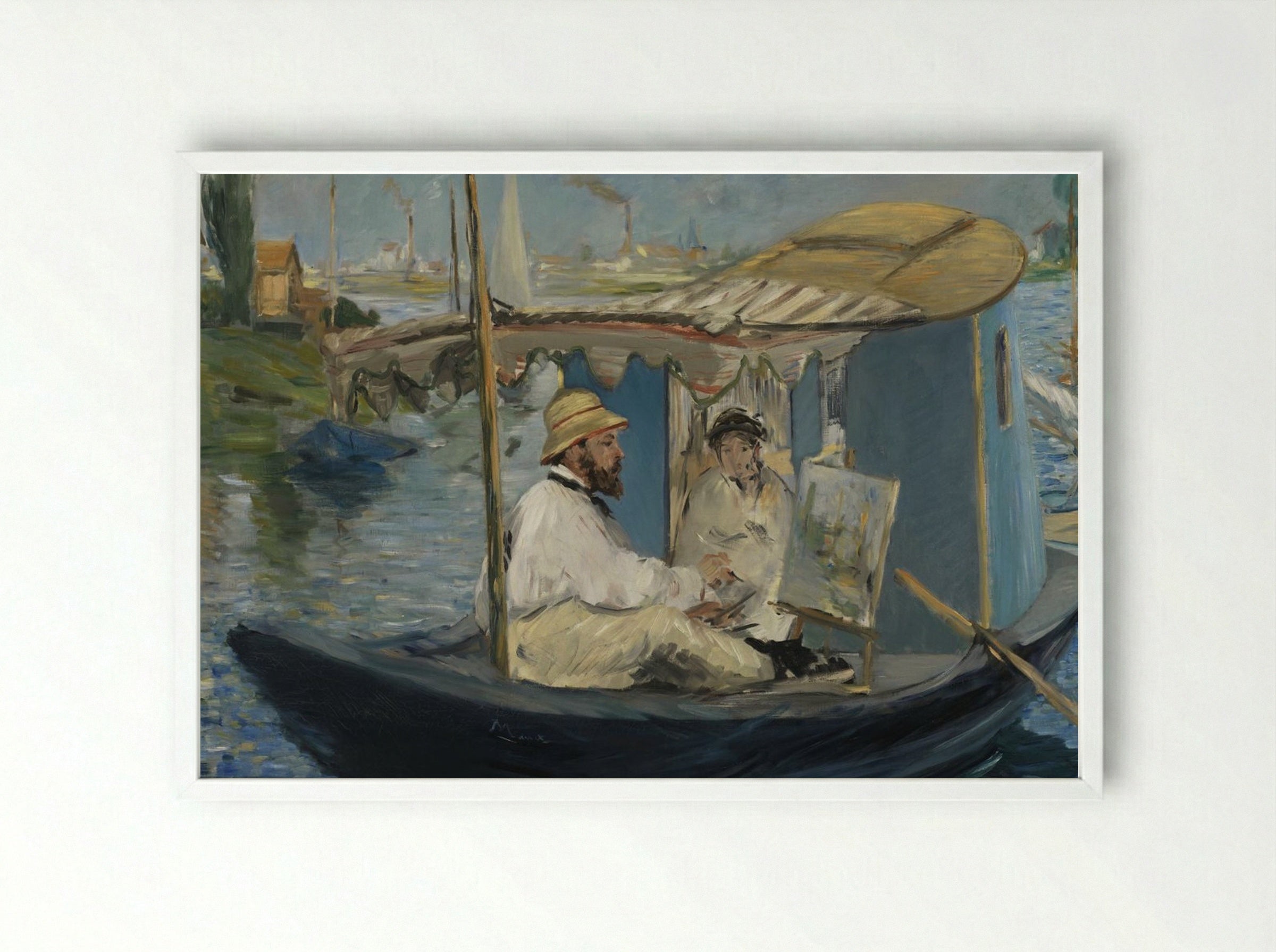 Claude Monet Painting in his Studio - Édouard Manet - Framed Print White