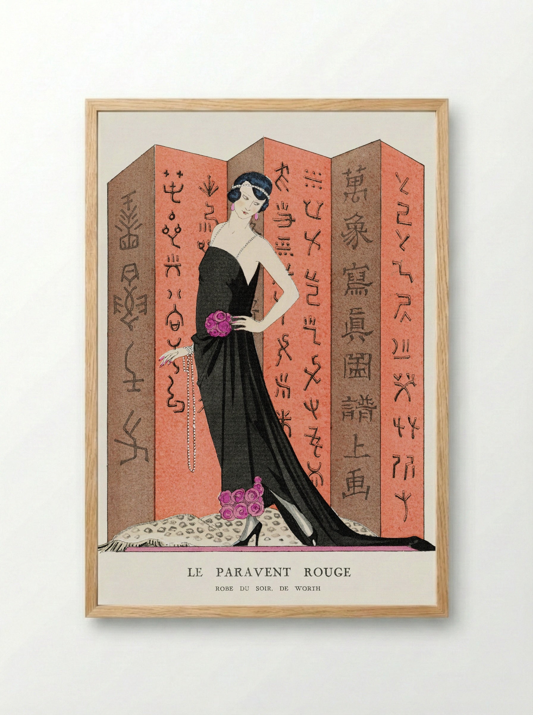 Le Paravent Rouge (Robe du Soir, de Worth) - George Barbier - Framed Print Wood