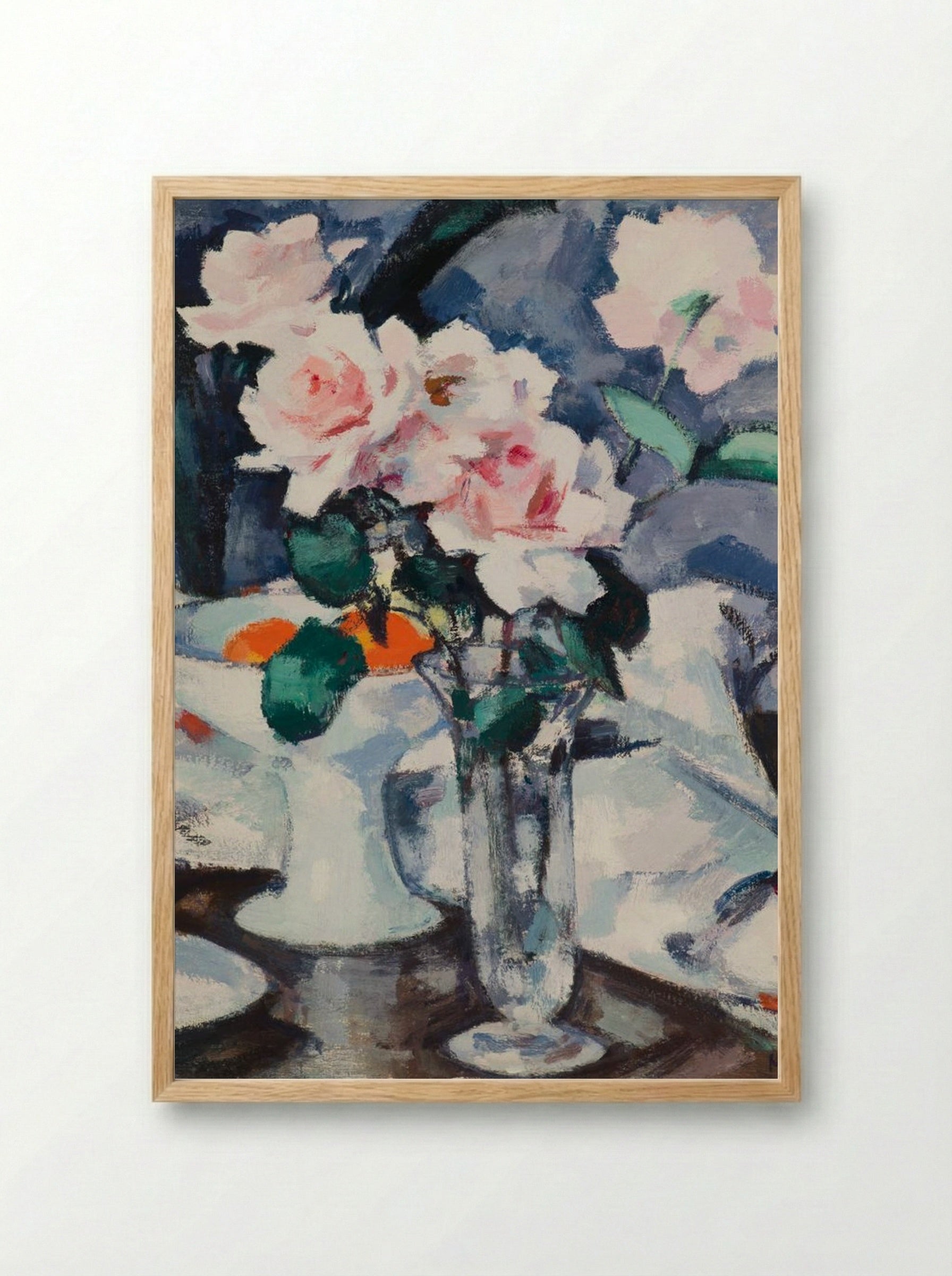 Pink Roses in a Glass Vase - Samuel John Peploe - Framed Print Wood