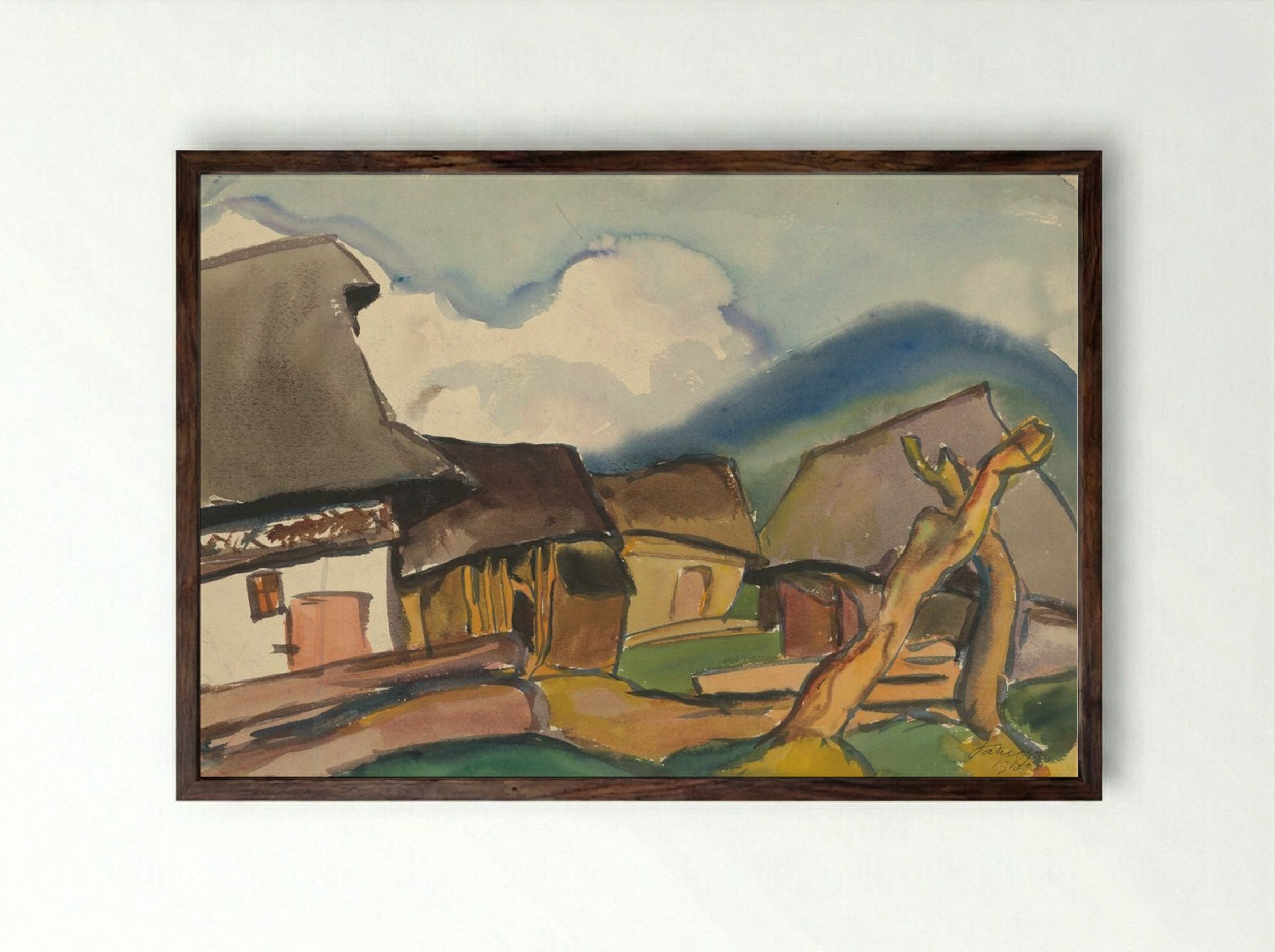 Village Scene - Zolo Palugyay - Framed Print Dark Wood