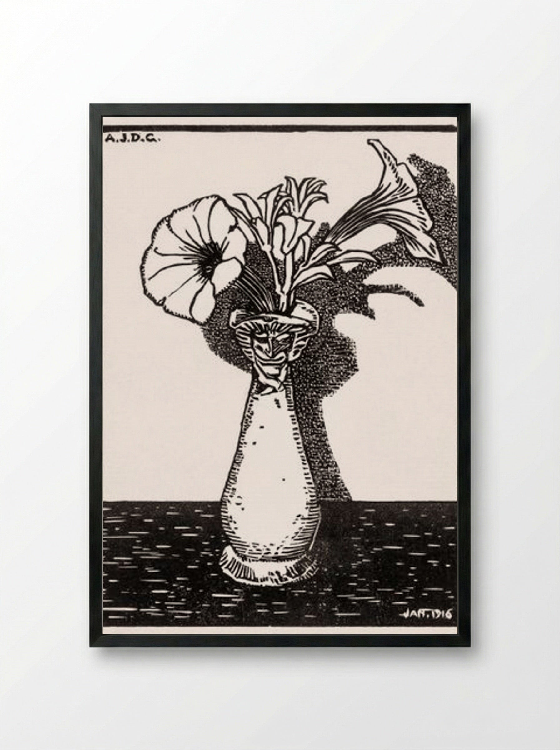 Vase with Flowers - Julie de Graag - Framed Print Black