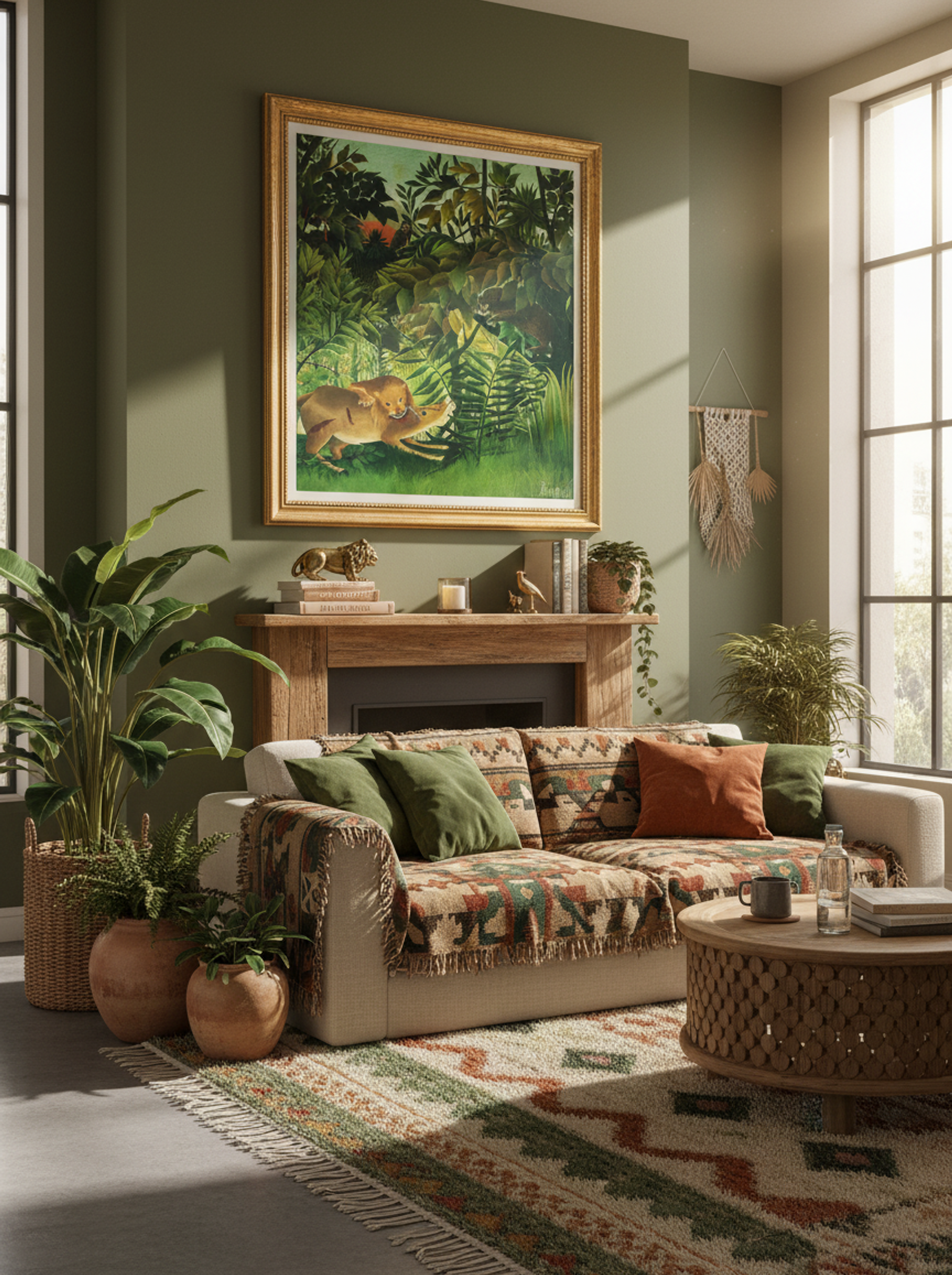 The Hungry Lion by Henri Rousseau – Jungle Wildlife Art Print - Lifestyle