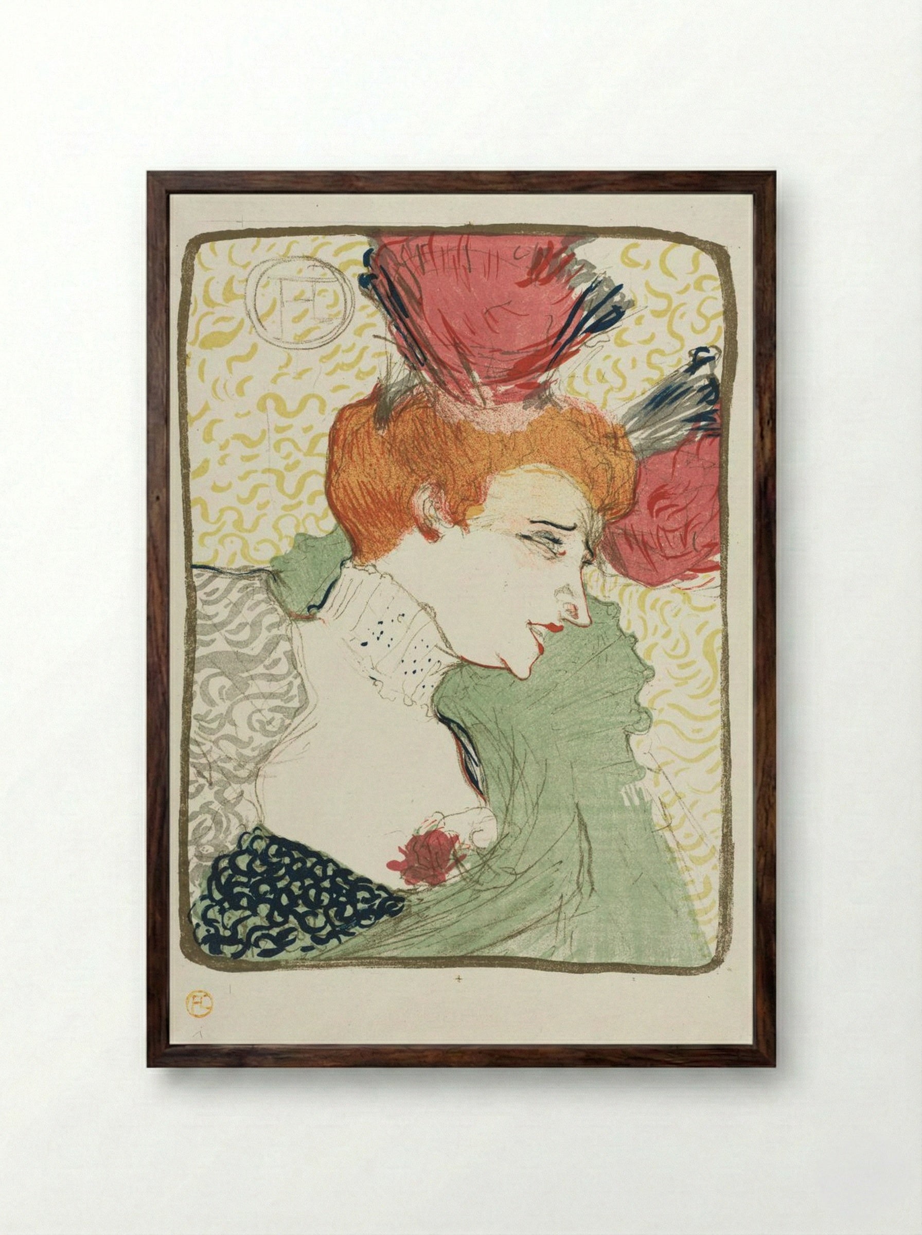 Bust of Mademoiselle Lender - Henri de Toulouse-Lautrec - Framed Print Dark Wood