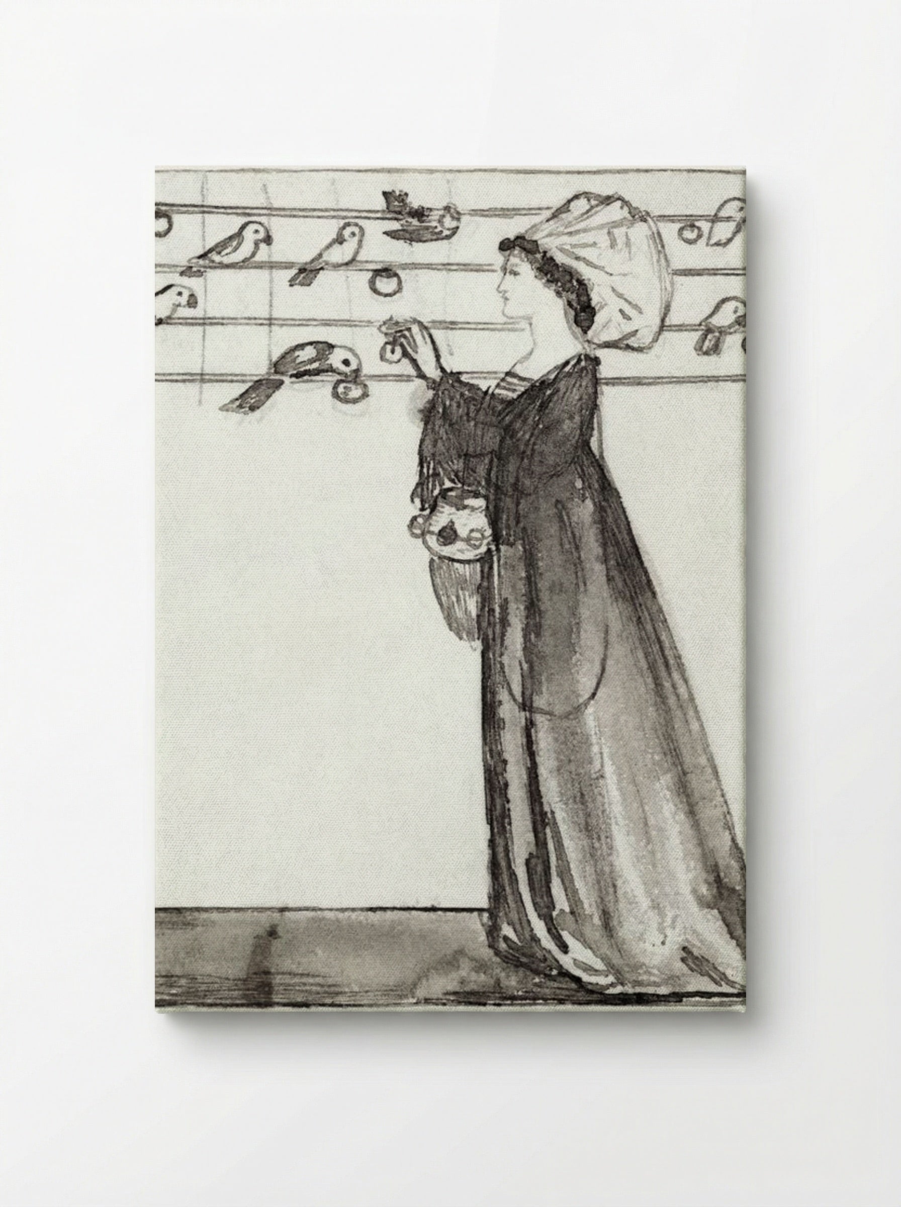 Study of a Lady Feeding Parrots - Edward Burne-Jones - Canvas