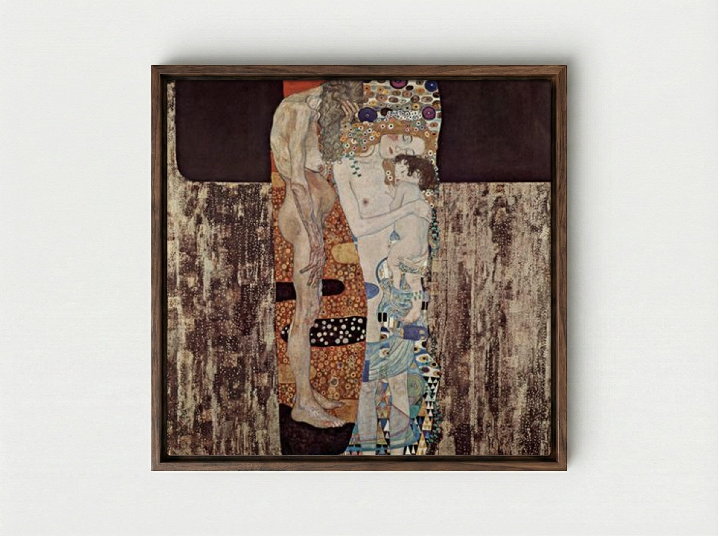 The Three Ages of Woman - Gustav Klimt - Framed Canvas Dark Wood