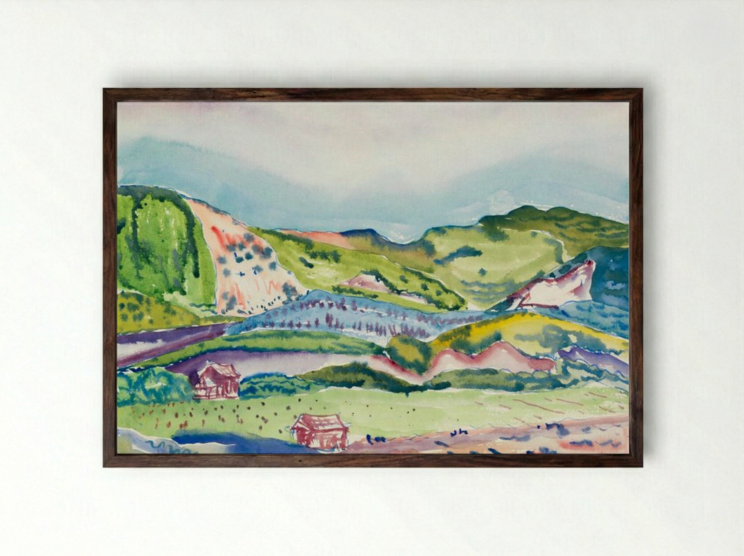 Mountain with Red House - Charles Demuth - Framed Print Dark Wood