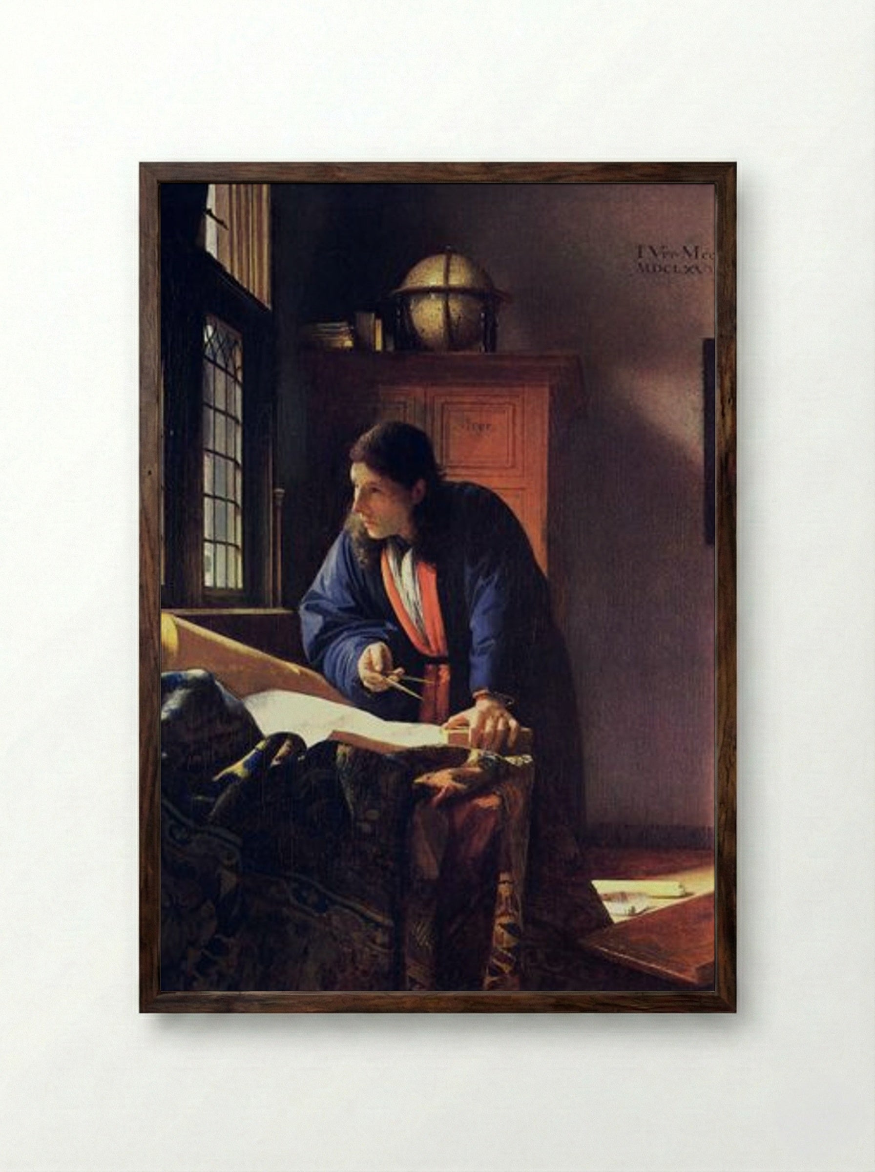 The Geographer - Johannes Vermeer - Framed Print Dark Wood