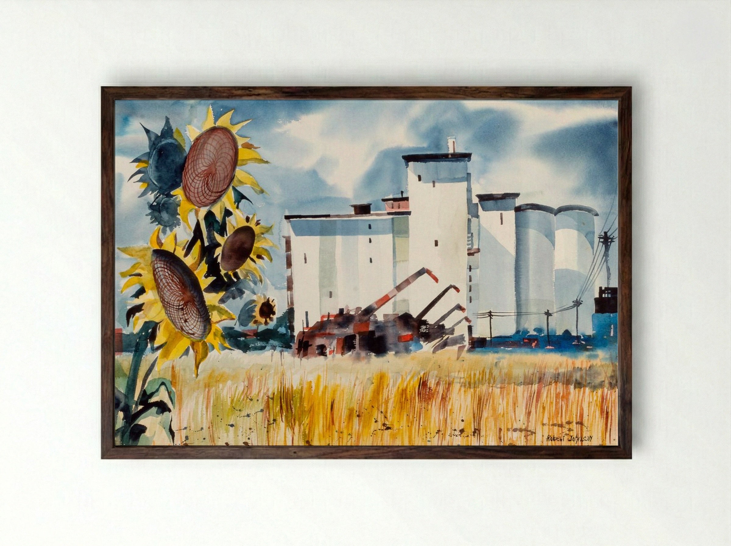 Grain Elevator, Kansas - Robert Johnson - Framed Print Dark Wood