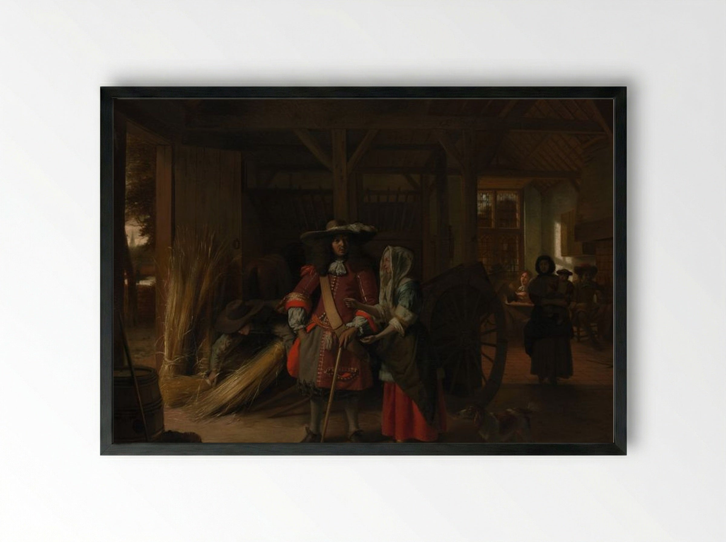 Paying the Hostess - Pieter de Hooch - Framed Print Black