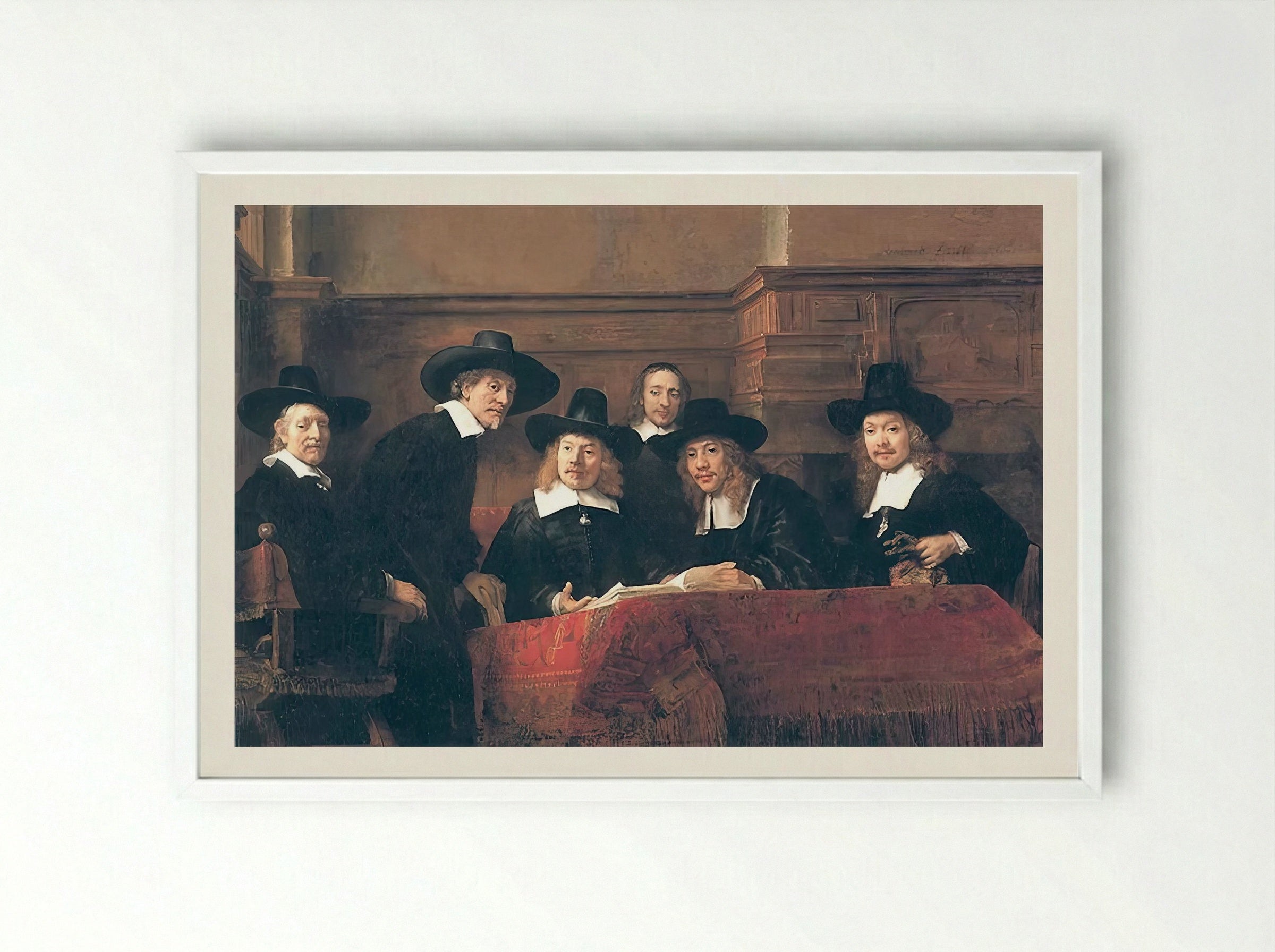 The Syndics of the Drapers' Guild - Rembrandt van Rijn - Framed Print White