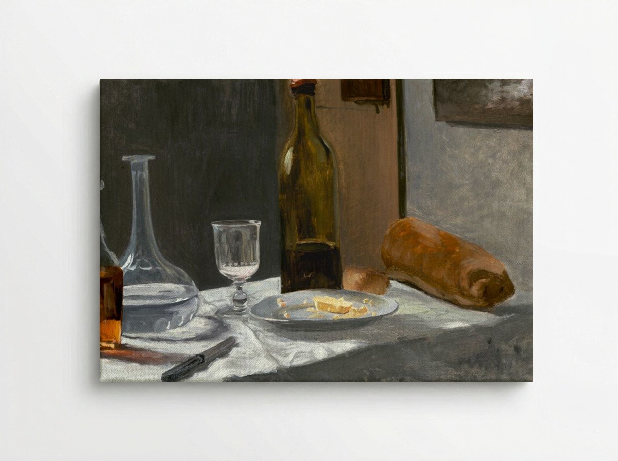 Still Life with Bottle, Carafe, Bread, and Wine - Claude Monet - Canvas