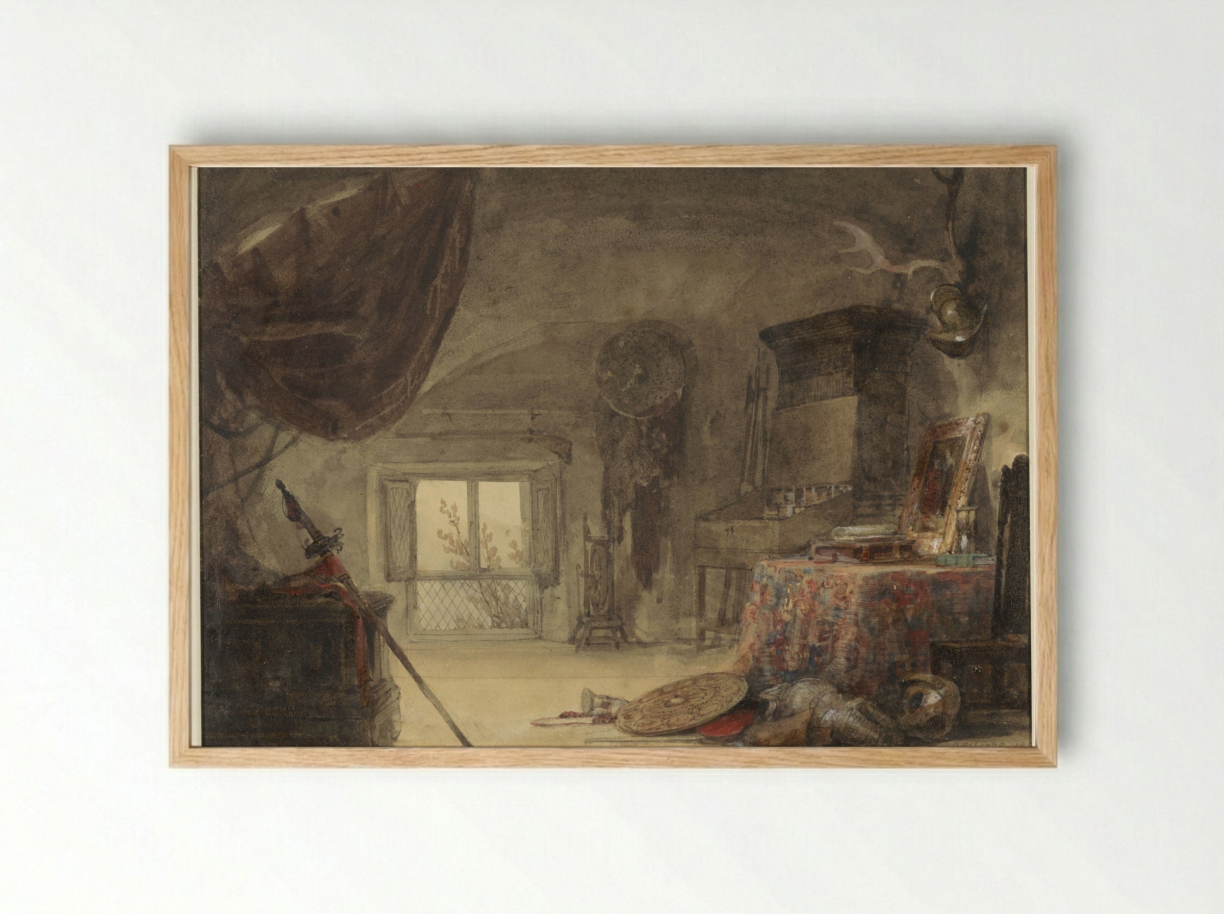 Zoldervertrek, ingericht als atelier (David Roberts) - David Roberts - Framed Print Wood