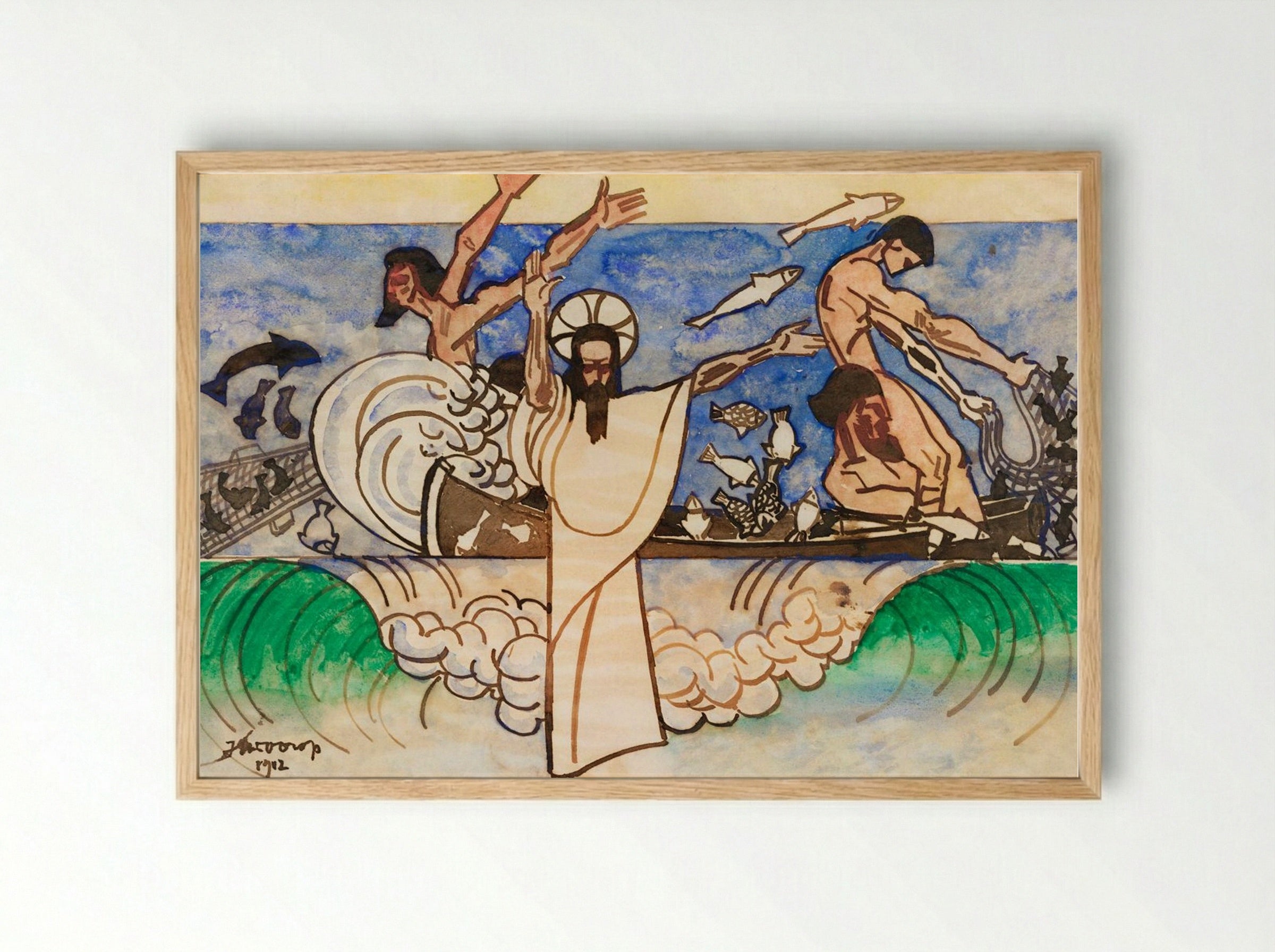 The Miraculous Catch of Fish - Jan Toorop - Framed Print Wood