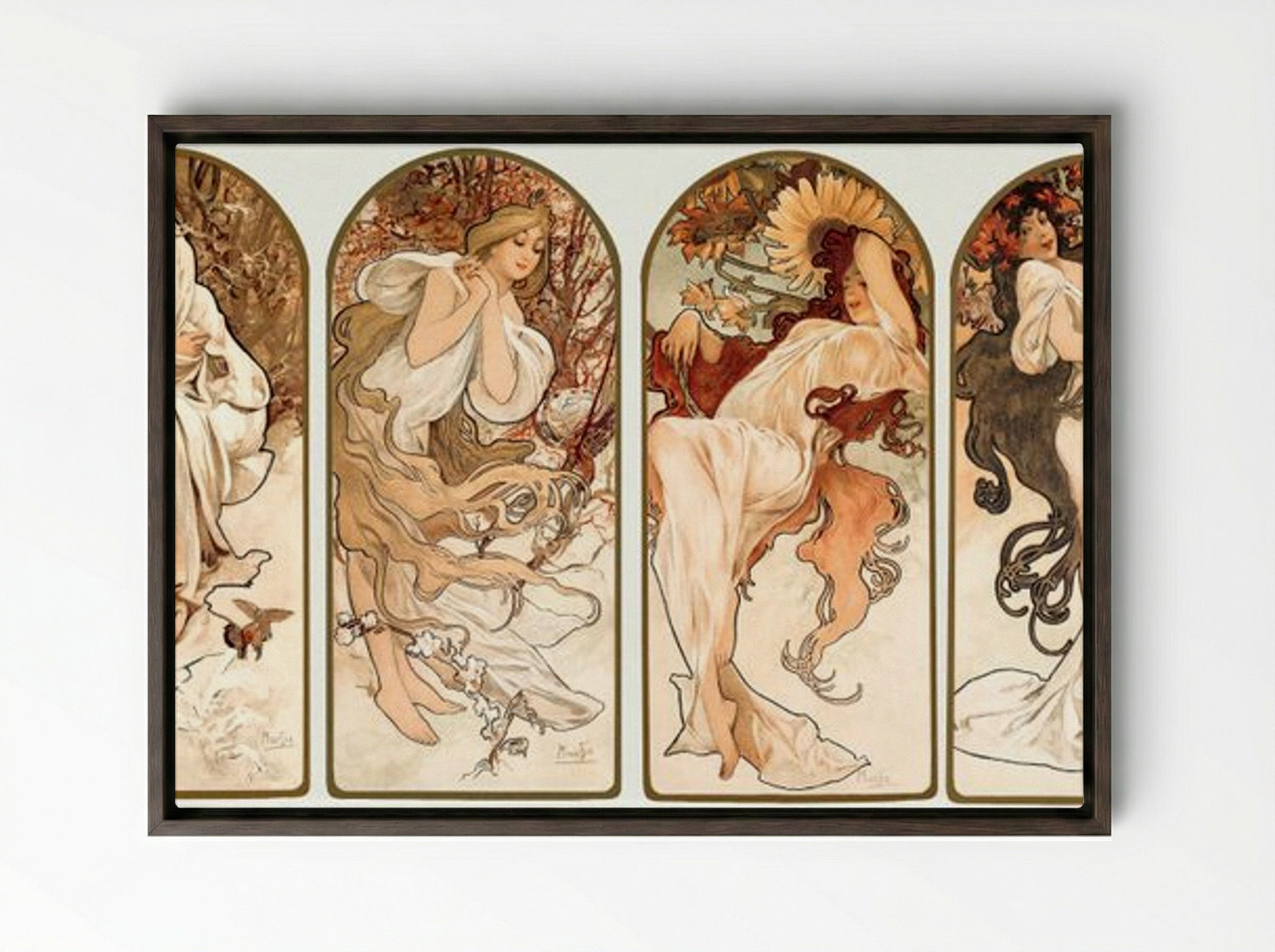 The Seasons - Alphonse Mucha - Framed Canvas Dark Wood