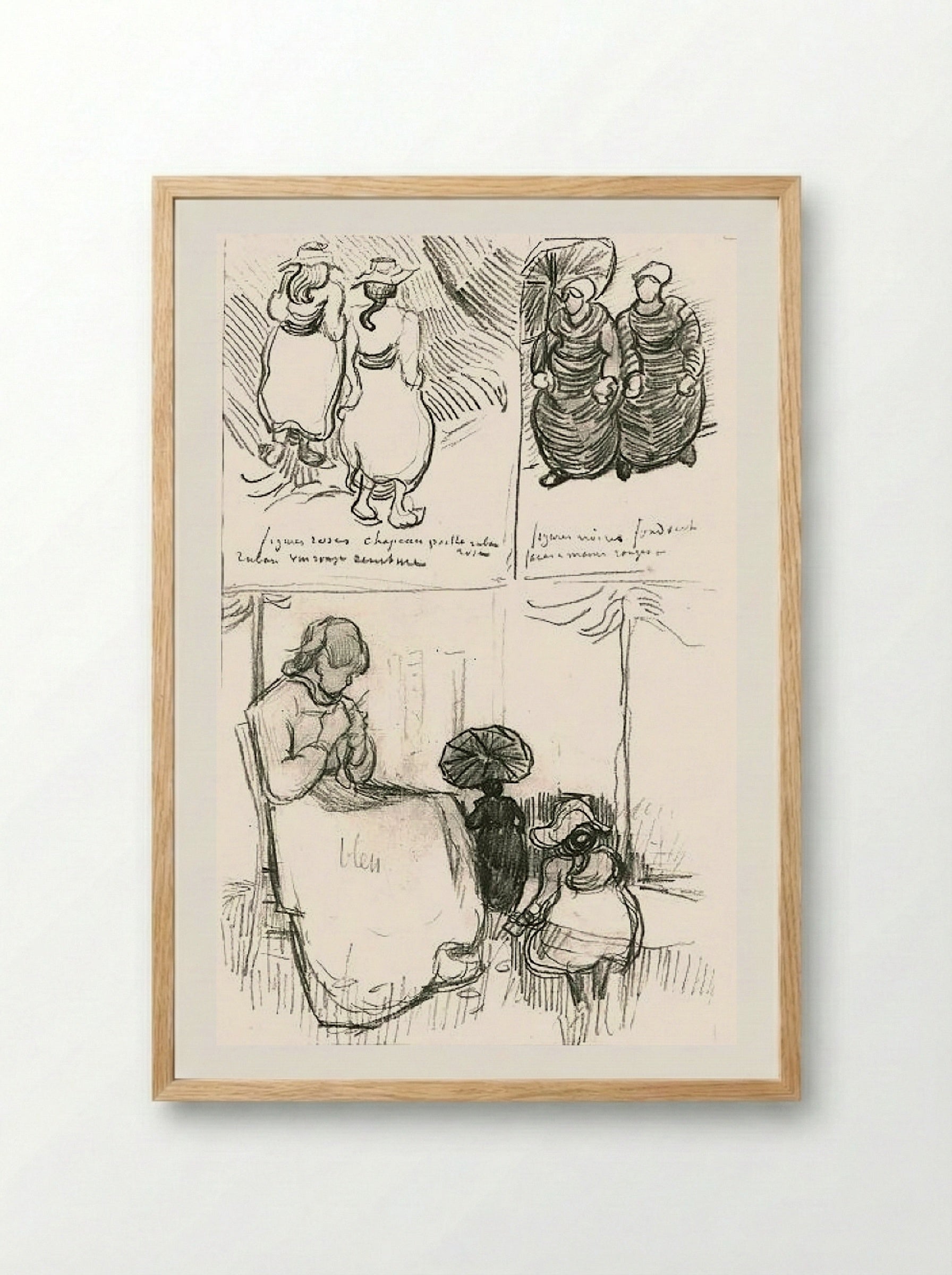 Three Studies of Women - Vincent van Gogh - Framed Print Wood