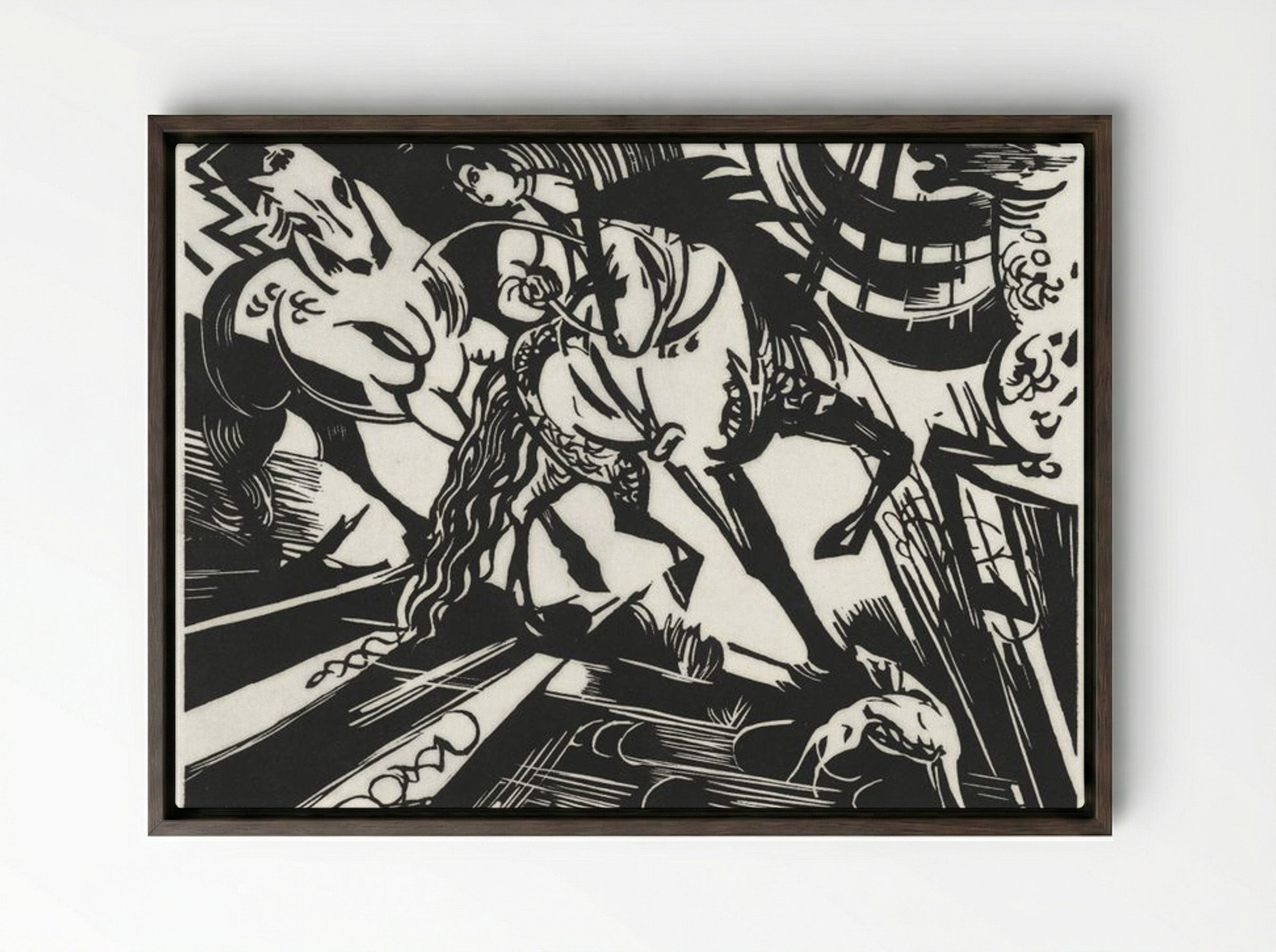 The Riding School - Franz Marc - Framed Canvas Dark Wood